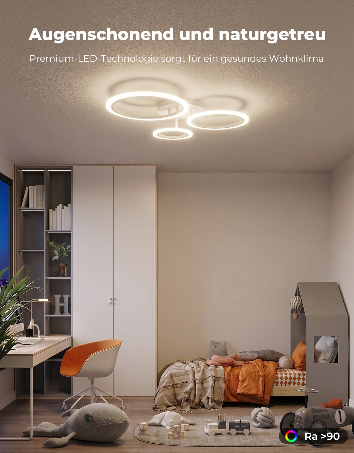 Smart LED Deckenleuchte Dimmbar, 3-Ring Deckenlampe (59x45cm, 19W, 1900lm), WiFi App & Alexa Sprachsteuerung, CCT 3000K-6500K, Moderne Schlafzimmerlampe mit Memory-Funktion & Timer, Weiß