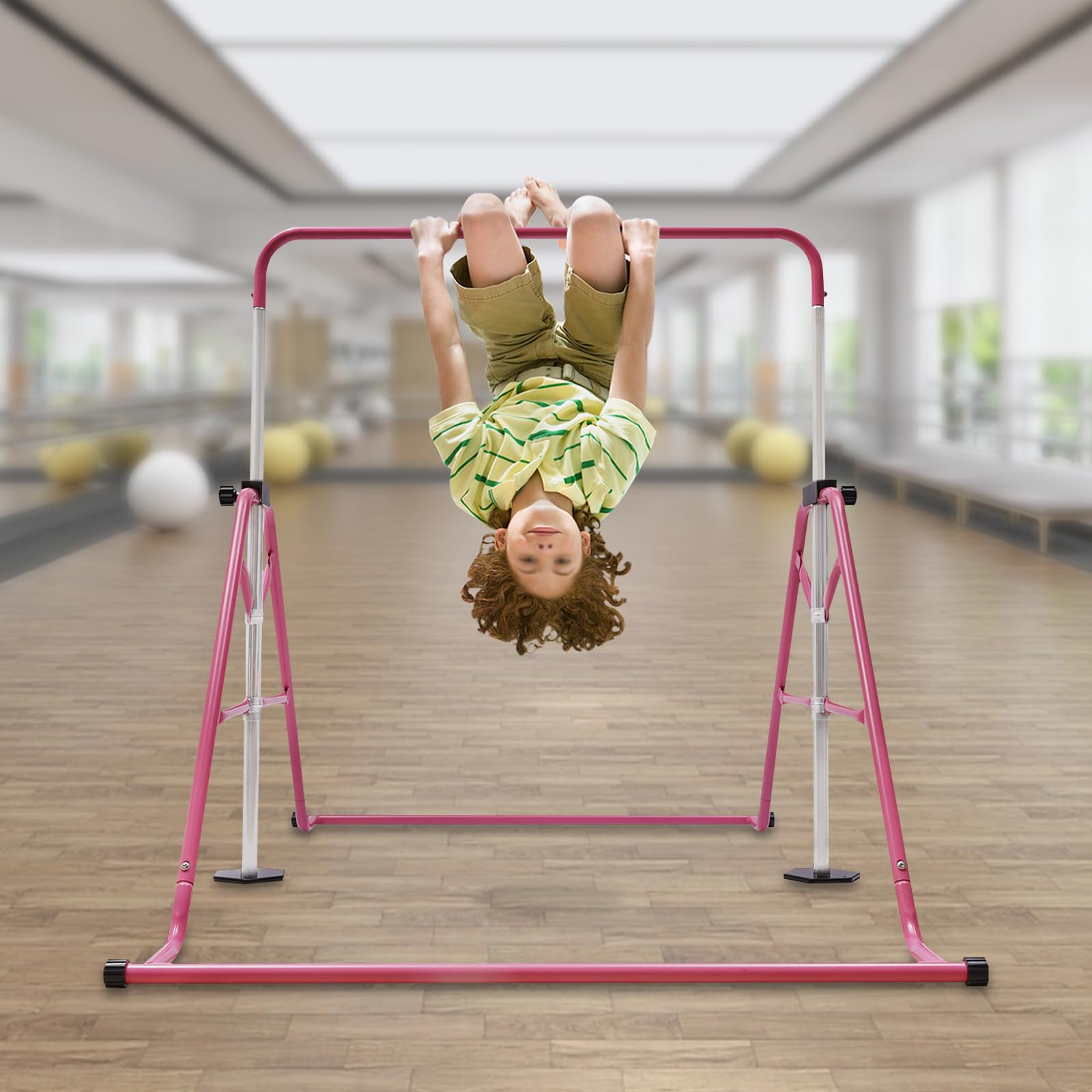 Barre fixe réglable en hauteur pour enfants de 115 à 155 cm, appareil de gymnastique pliable en acier pour l'intérieur et l'extérieur, avec capacité de charge de 80 kg et pieds en caoutchouc
