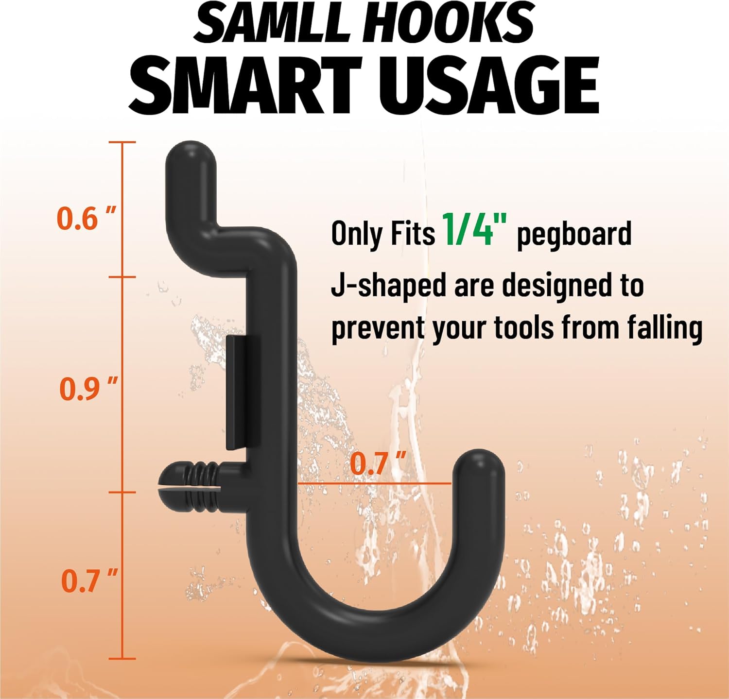 HUHOLE Pegboard Plastic Hooks, Designed for 1/4" Metal Pegboard Panel, Black, 100PC Black 100PC