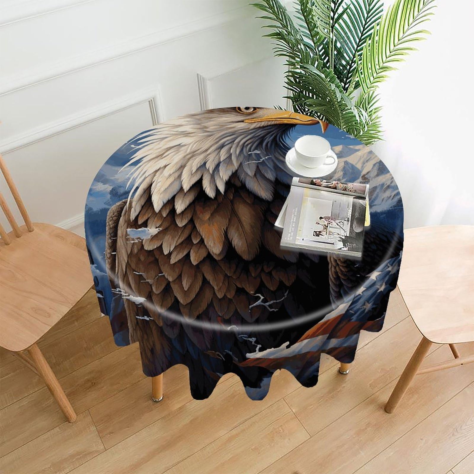 MUSM 60 Inch Eagle Round Tablecloth Wipeable Washable Table Cover for Kitchen and Dining Room Decorative Table Cloth for Party Holiday Picnic Outdoor