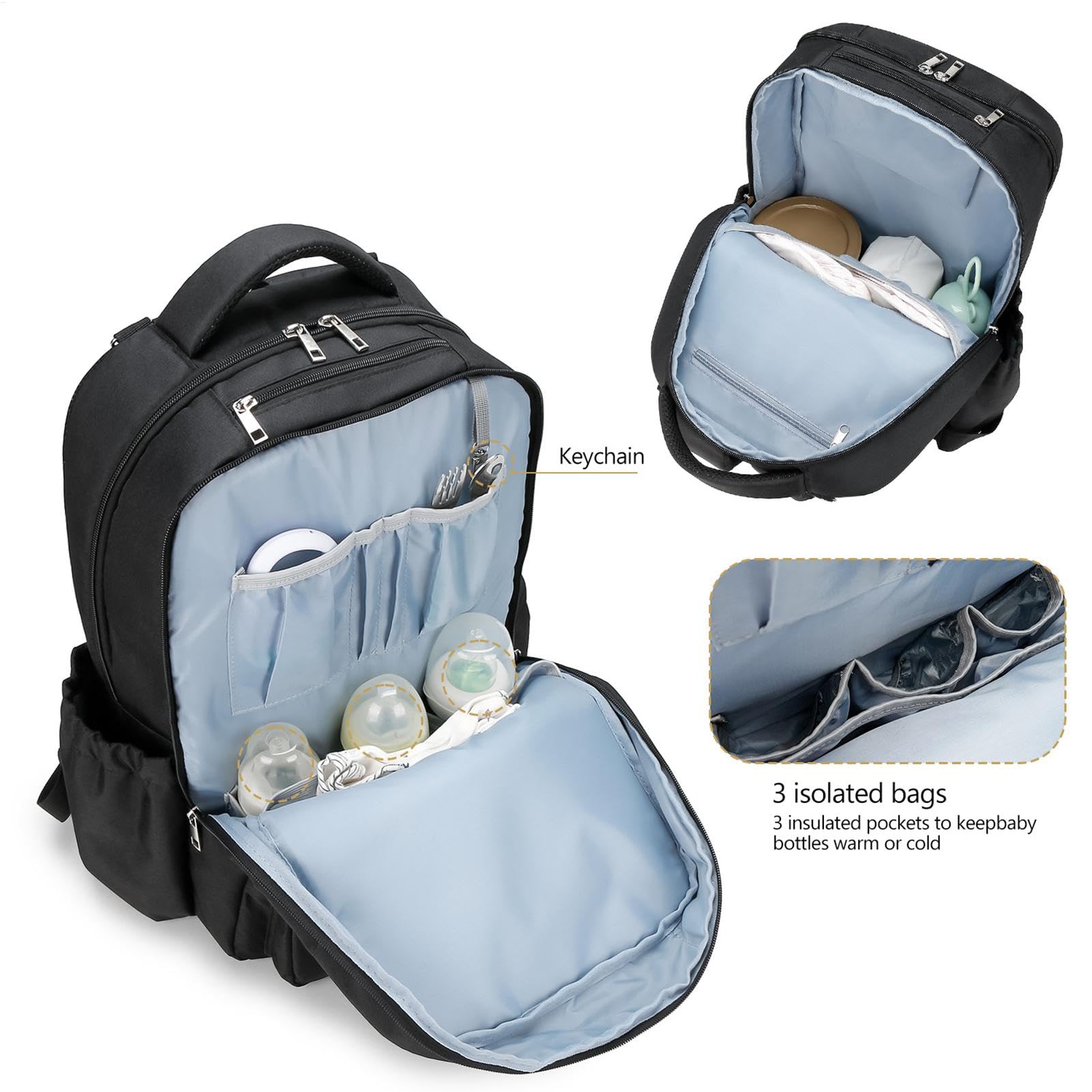 Borsa per pannolini per passeggino, zaino per pannolini a doppio strato per donne, borsa da passeggino di grande capacità, borsa da viaggio impermeabile con porta di ricarica, borsa multifunzione per