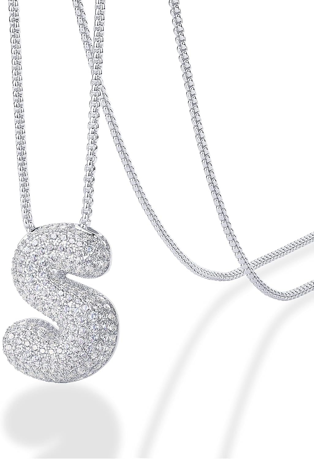 PAVOI 14K Gold Plated Pendant Chain Necklace for Women | Chunky Initial Bubble Letters Necklace