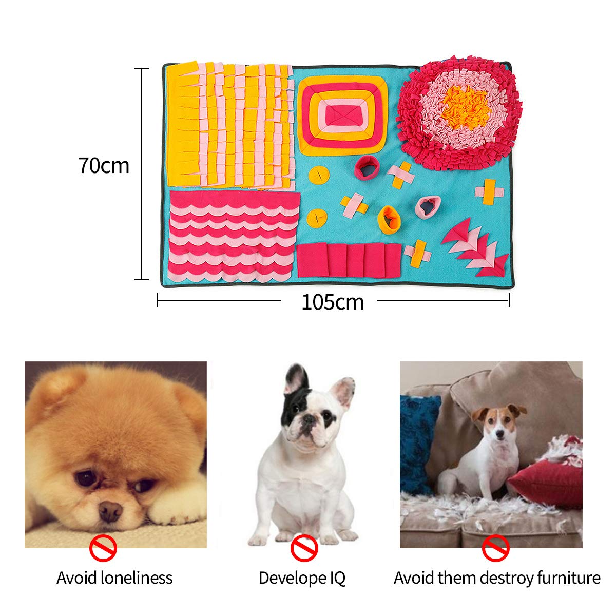 PETCUTE Schnüffelteppich für Hunde Hundespielzeug Schnüffelrasen Hund Hundefuttermatte Schnupftuch für Hunde