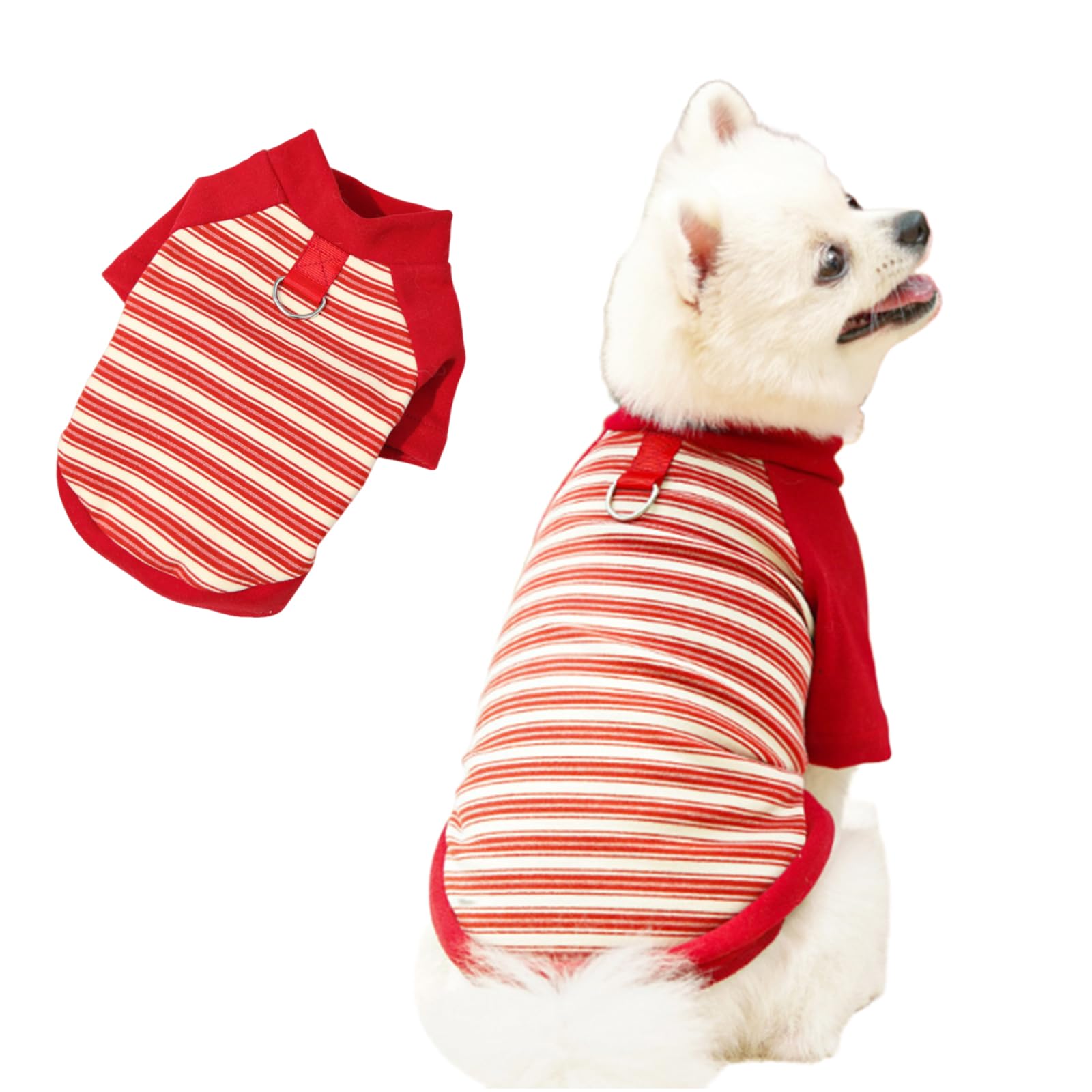 Dog Tshirt Striped Shirts for Dogs Clothes Stretchy Puppy T-Shirts with Metal Buckle for Small Medium Dog Boys Girls (X-Large,Red)
