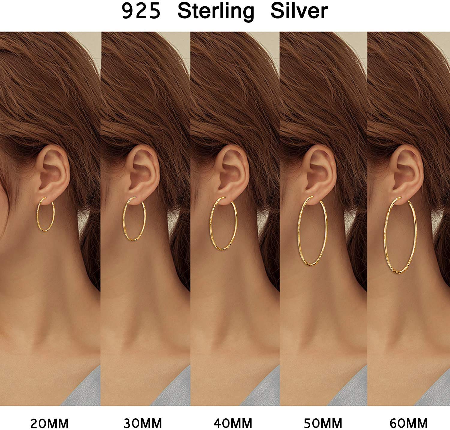VONALA Pendientes de Aro de Plata de Ley 925 Grandes Circulo Redondo Aros Joyería para Mujer, Diámetro:20 30 40 50 60 MM