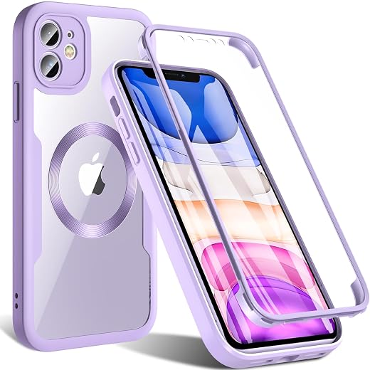Hensinple iPhone 11 Case with MagSafe, Magnetic Mobile Phone Case iPhone 11 with Screen Protector 360° All-Round Protection Shockproof Military Standard Outdoor Case Protective Case Black