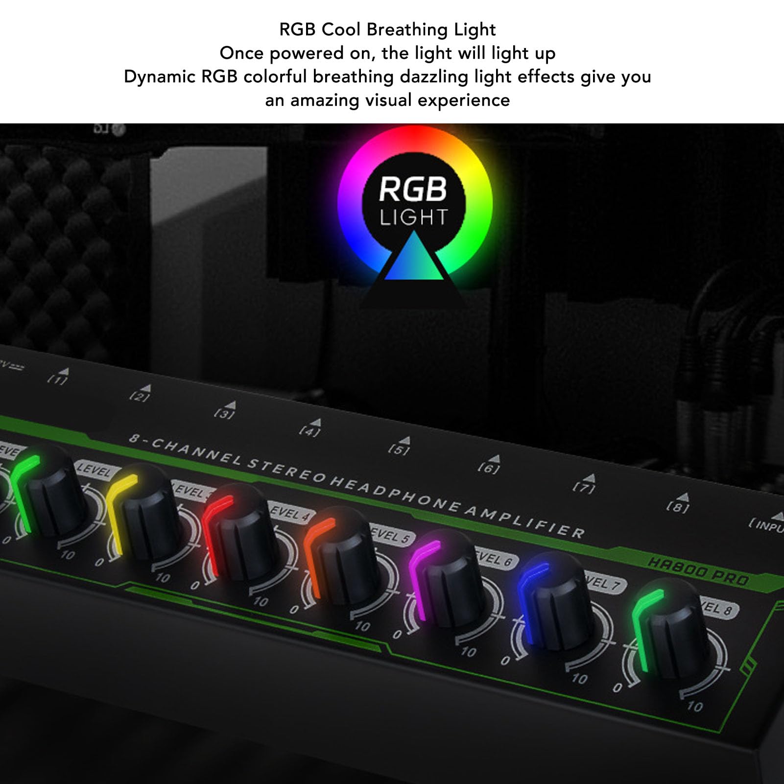 Amplificador de Auriculares con luz RGB con Amplificador operacional 4580 de bajo Ruido, un Amplificador de Auriculares estéreo de 8 Canales con Control de Volumen