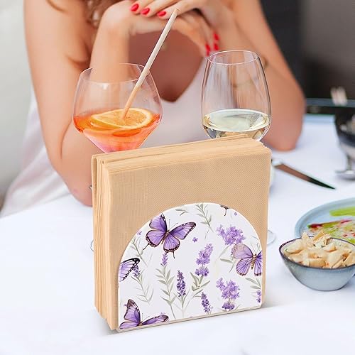 Miniatura 6 de Servilleteros de mesa con mariposas y flores de lavanda para mesa, paquete de 2, soporte decorativo de acrílico para servilletas de cóctel, soporte