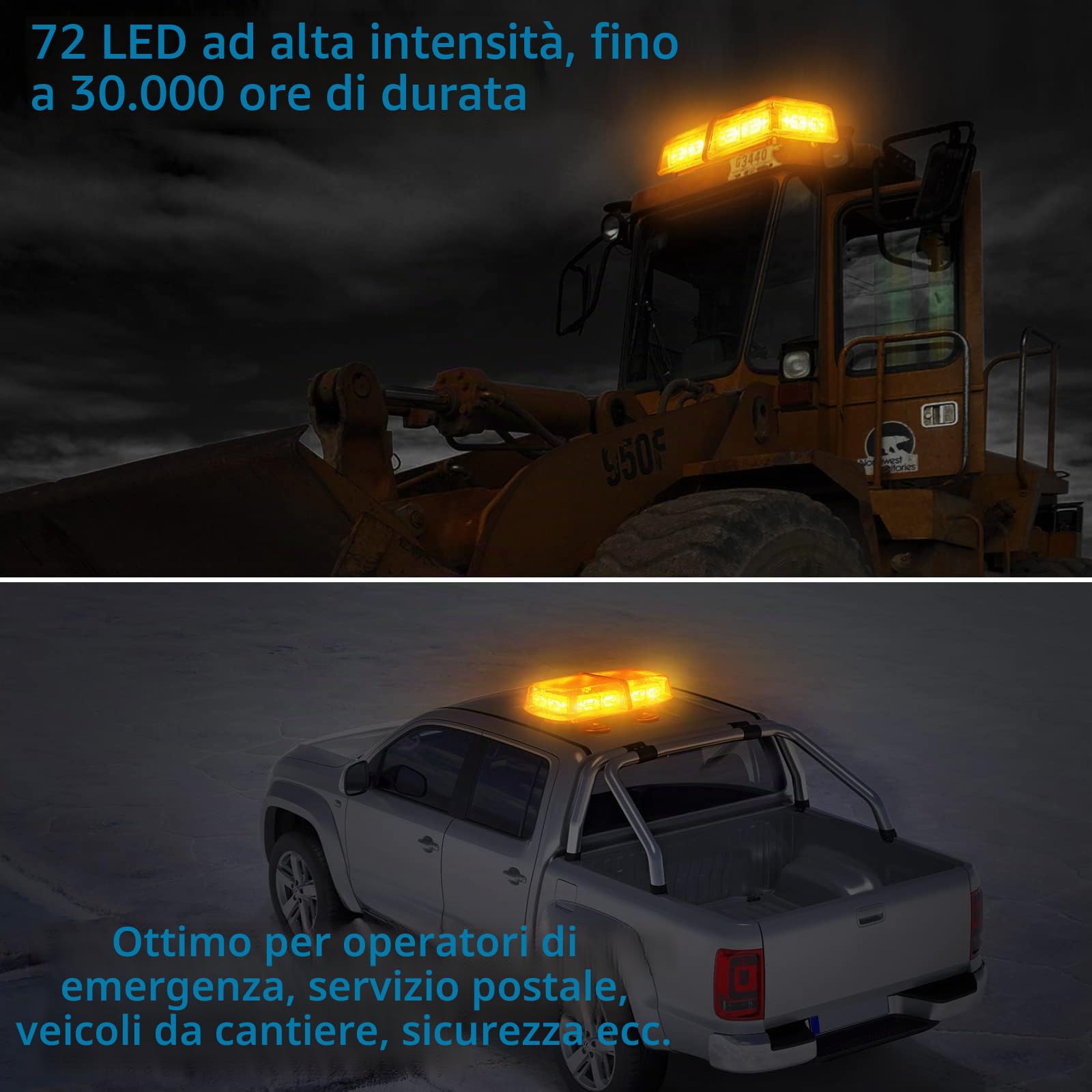 AUTOUTLET Luce stroboscopica LED barra di Emergenza 12/24V Luce stroboscopica a 72 LED con Base Magnetico Colore Ambra Luce di Avvertenza per Camion Auto Rimorchio