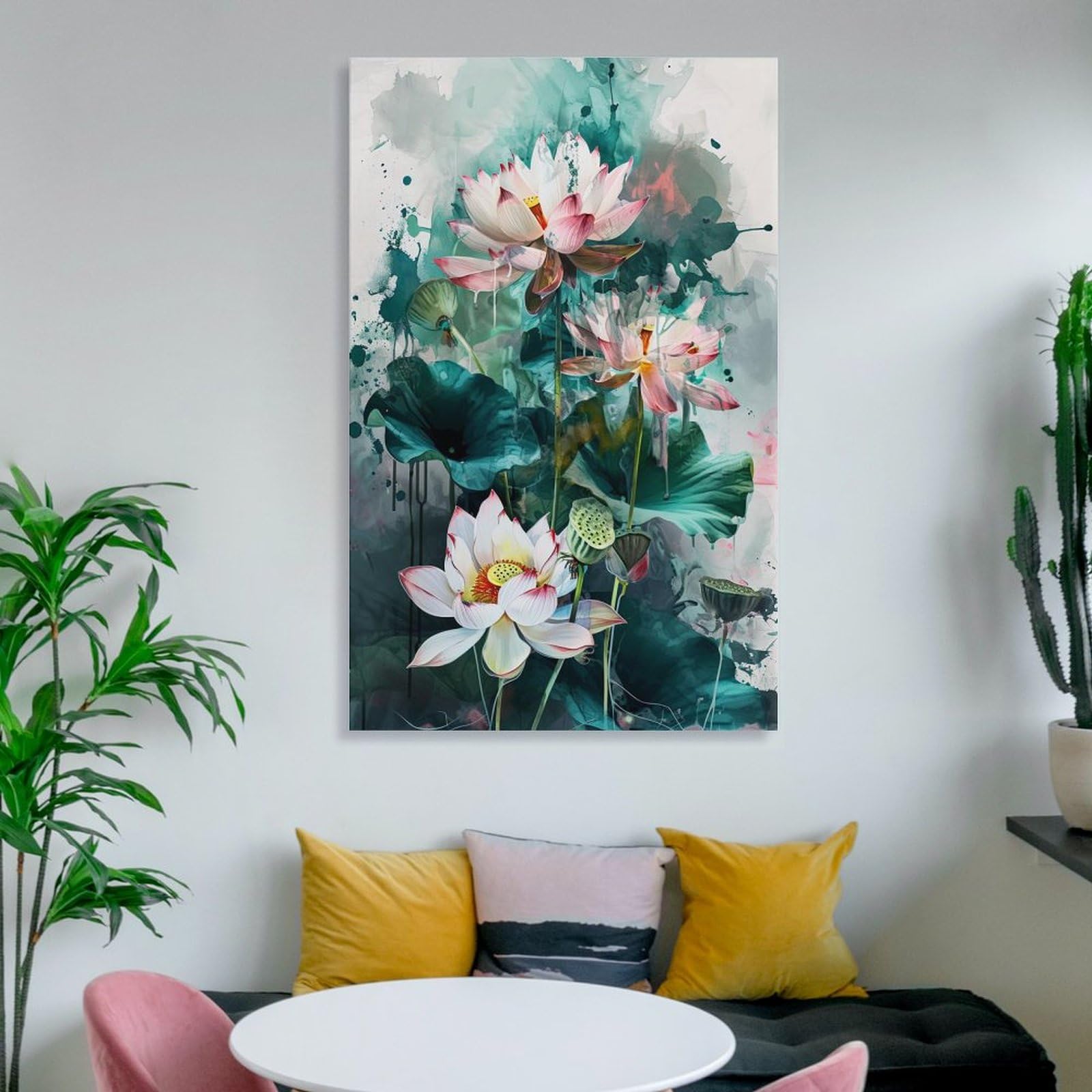 Amazon.co.jp: 絵画 ほっそりと咲く蓮の水墨画インテリア 絵画