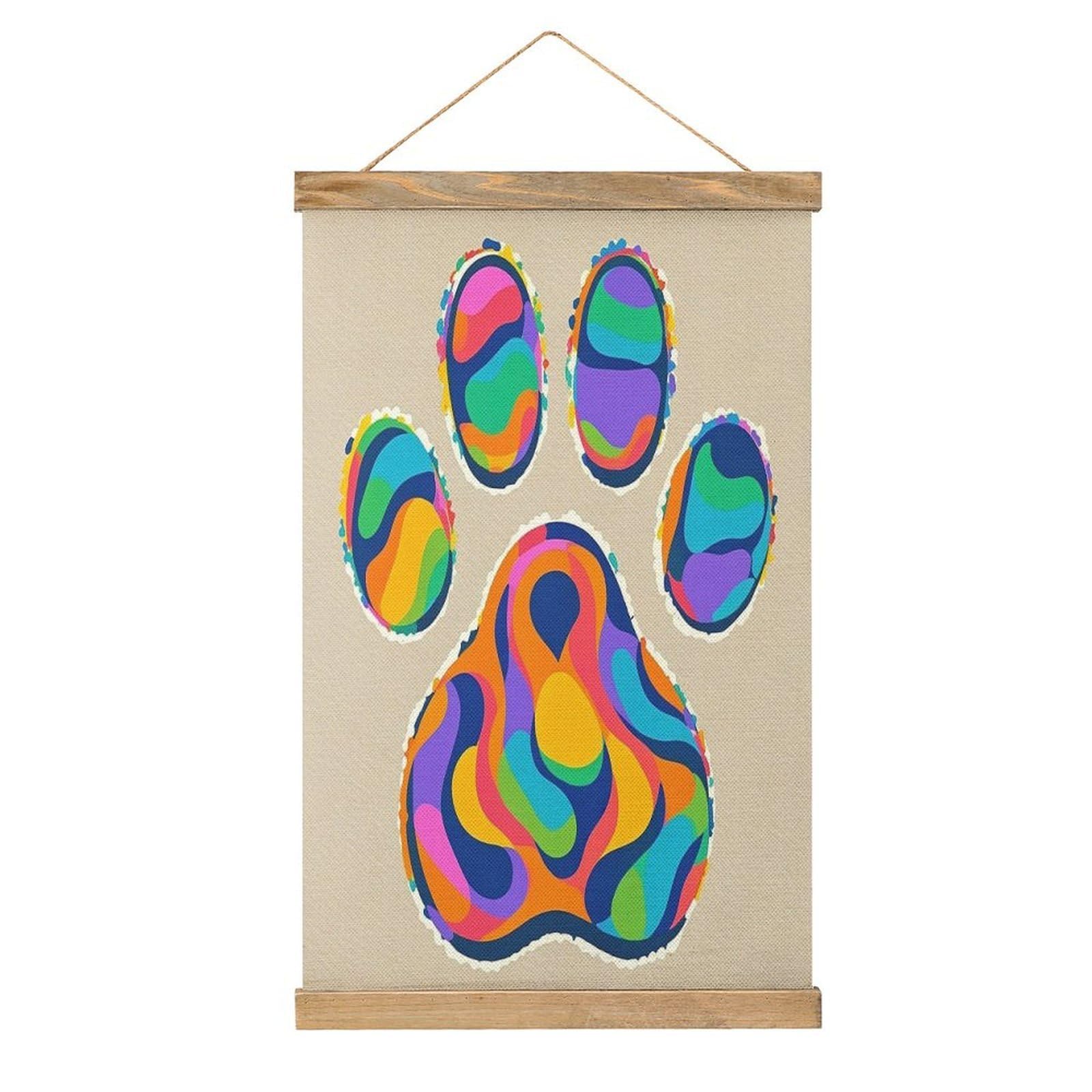 FekiLoot Colorful Dog Paw Print Wall Art Poster Hanger Frame Linen Wall Art Decor Vintage Hanging Poster Hanging Wall Decor Rustic Retro Wall Art Print for Living Room Decor 20.4 X 13.1Inches