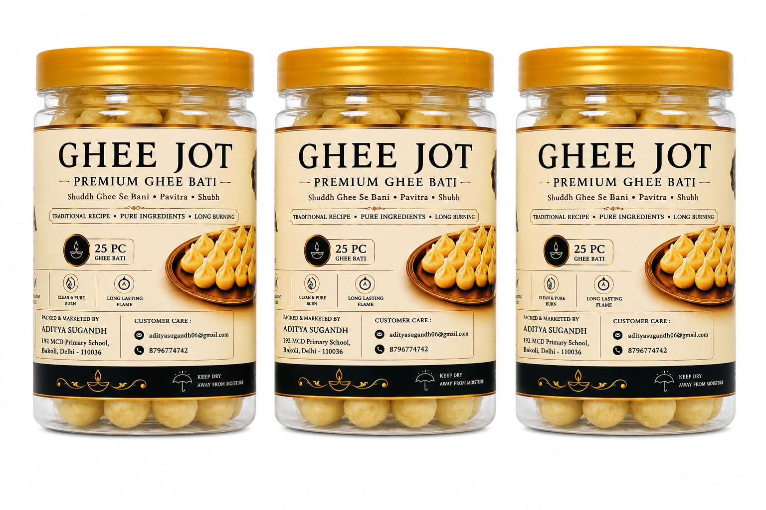 Aditya Sugandh Premium Ghee Jot (Ghee Bati) for Daily Puja, Ready to Use Diya Bati, Pack of 3 (25 Pieces Each) | Premium Ghee Bati for Daily Puja – Specially designed for everyday prayers, diya lighting, festivals, and spiritual rituals.-image-9