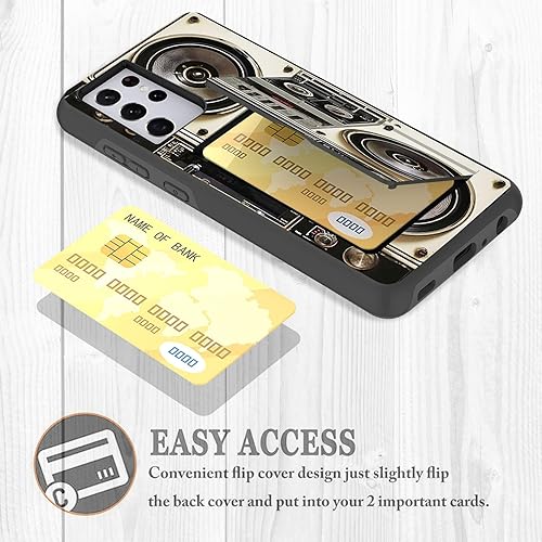 Miniatura 2 de BFUKVOU Funda para Galaxy S21 Ultra, estilo vintage de los años 80, Boombox de doble capa, suave, dura, cartera, bolsillo, tarjeta de crédito,