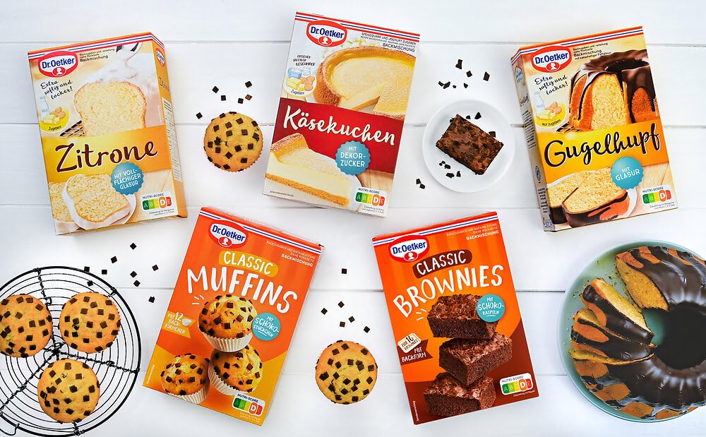 Dr. Oetker Brownies, 8 x 456 g, Backmischung für dunklen Rührteig mit Raspelschokolade zum Zubereiten von 16 Brownies, inkl. praktischer Backform