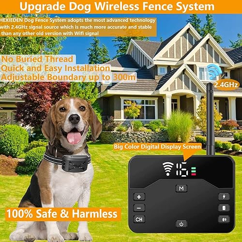 Miniatura 2 de HEXIEDEN Valla inalámbrica para perros, sistema de contención eléctrica para mascotas al aire libre, collar de entrenamiento impermeable con