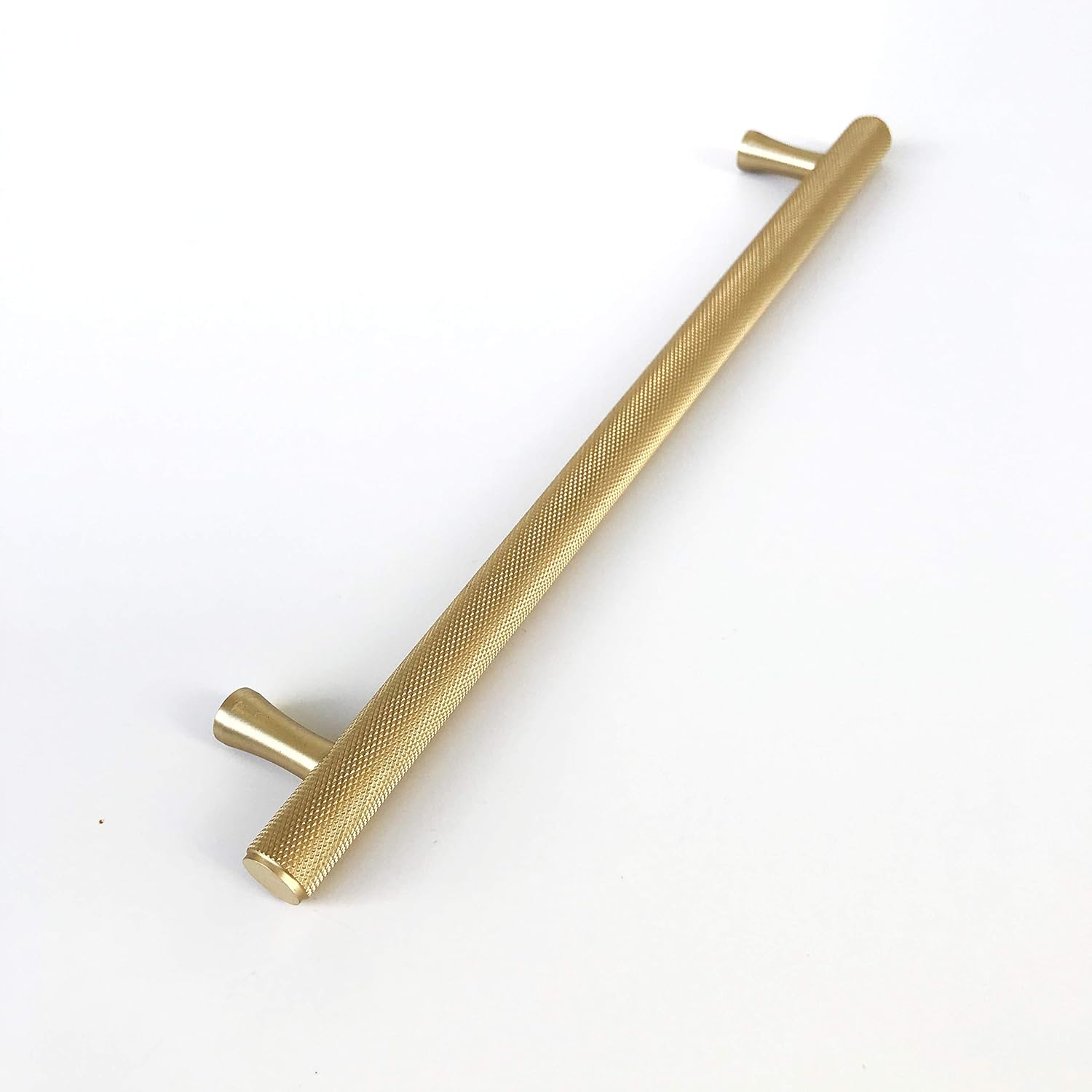 Knurled Texture Solid Brass Hardware Cabinet T-Bar Pull Handles - Round Bar Series - Brushed Brass (17-5/8" Pull)
