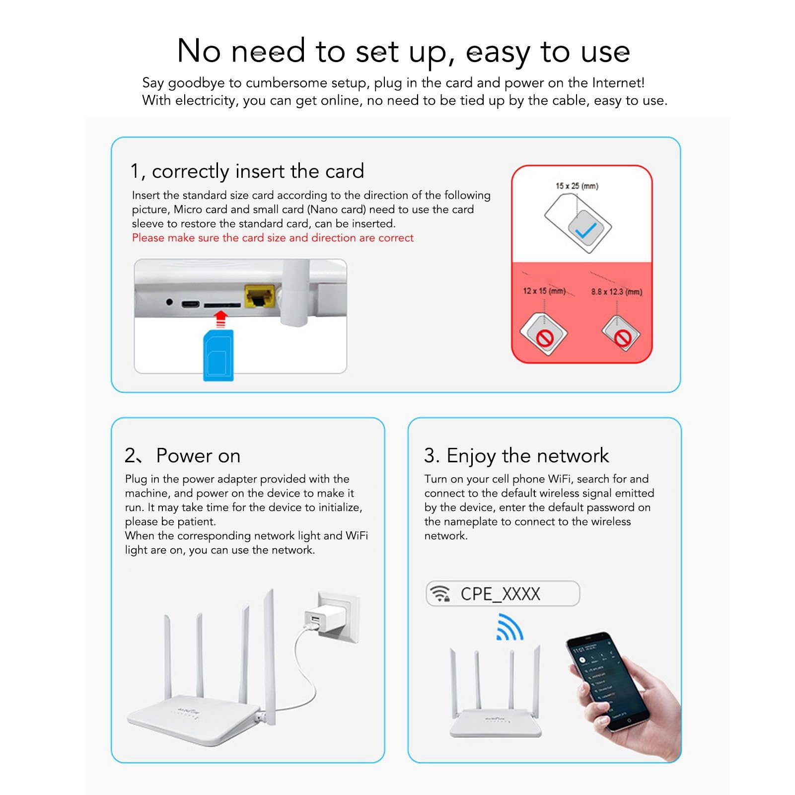 Routeur sans fil, 4G LTE CPE R103 5 m 300 Mbps 100 à 240 V Déverrouillage Mobile WiFi Hotspot Internet Routeur, avec fente pour carte SIM 4 antennes 5 dBi pour l'Asie (prise britannique)