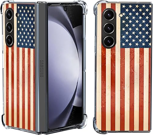 Funda para Galaxy Z Fold 5, protección retro de la bandera estadounidense a prueba de golpes, carcasa protectora de cuerpo completo de TPU
