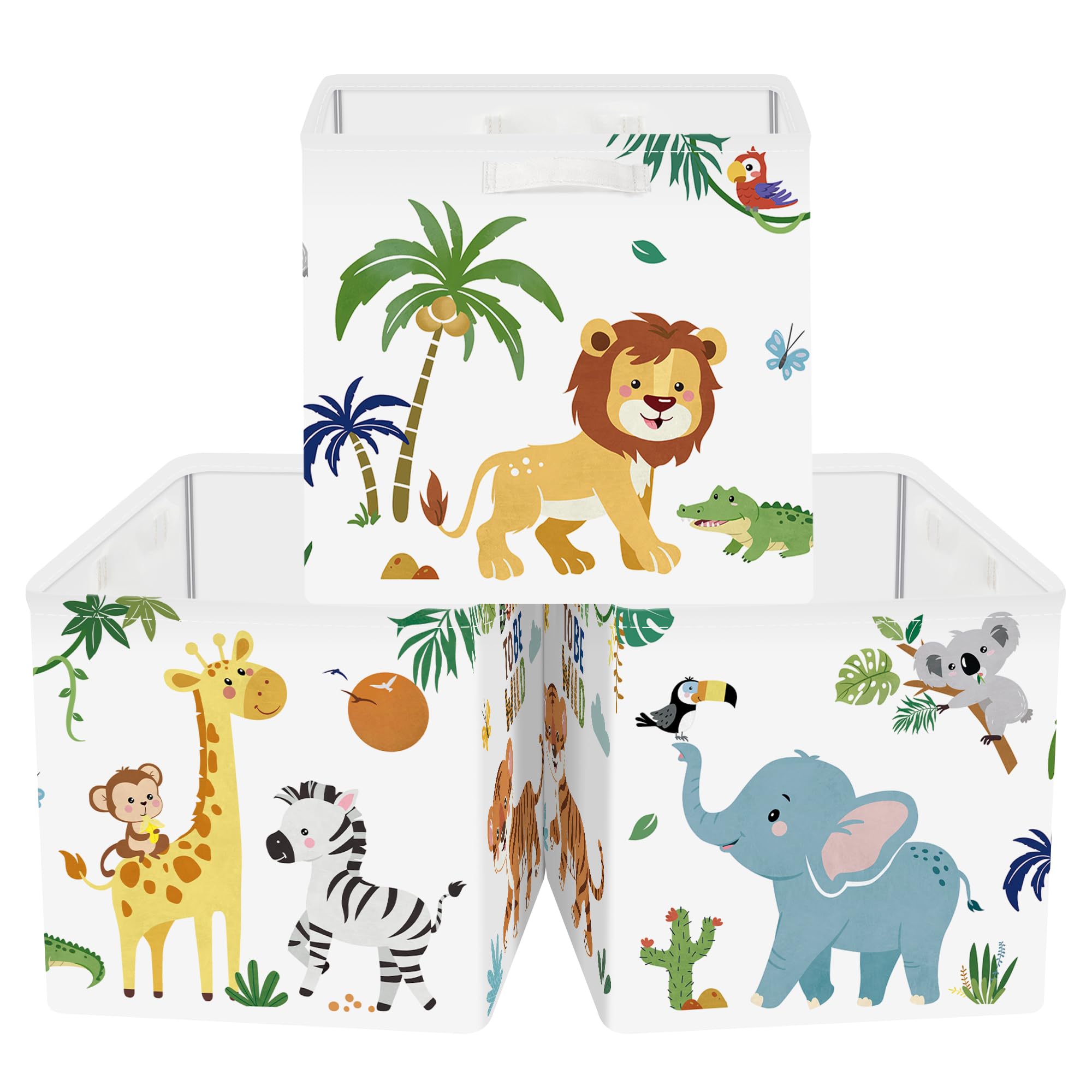 HUUMONSS 11.8" Woodland Animal Storage Cube Organizer Set 3Pcs Clothes Storage Basket Bin for Home Koala Kid Book Toy Chest, Boho Creatures
