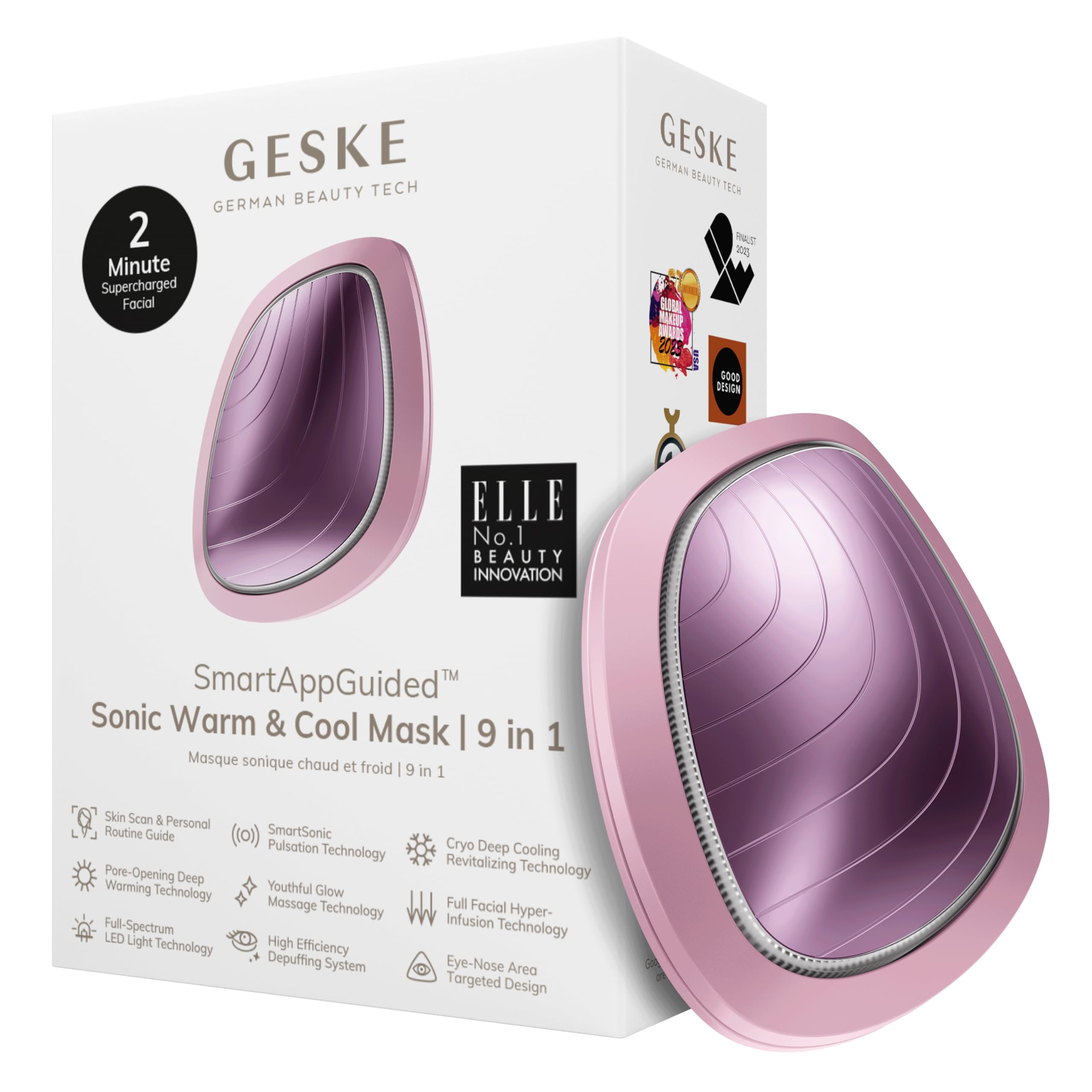 GESKE SmartAppGuided Sonic Warm Cool Mask 9 in 1 Beauty LED Face Mask Facial Glow Full Spectrum LED