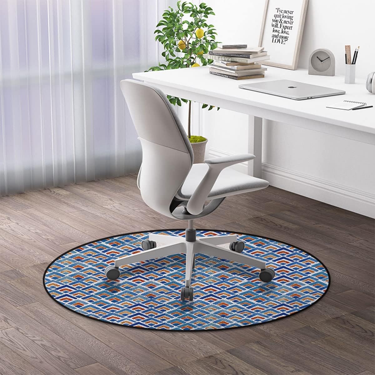 Light Blue Orange Gaming Chair Mat Office Chair Mat Watercolor Style Abstract Artwork Carpet and Hardwood Floor Round Rug Floor Protector for Rolling Chair Geometric Diameter 36 in