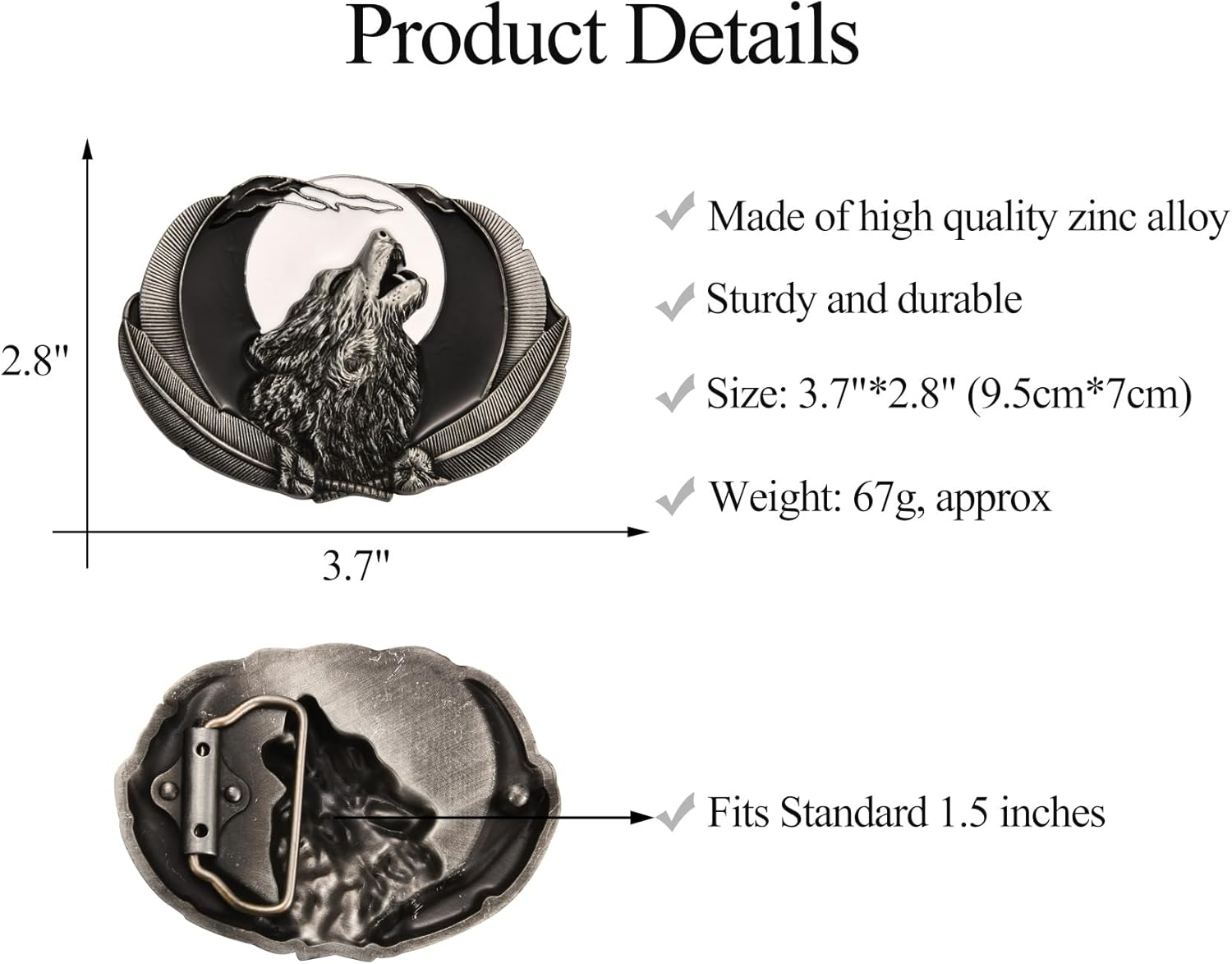 Western Belt Buckle for Men Women, Wolf Howl Belt Buckle with Luna Moon Belt Buckle Halloween Christmas - Image 2