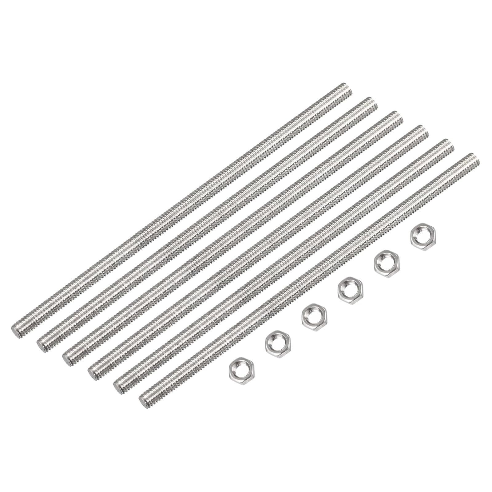 TOP-VIGOR 6Pcs M3 x 200mm Fully Threaded Rod, 304 Stainless Steel Right Hand Threads Rods