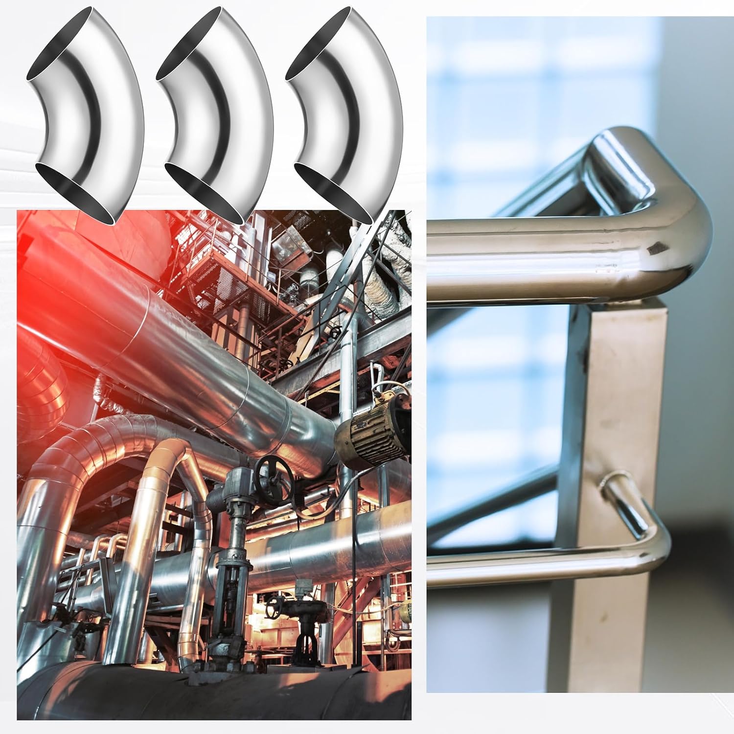6 Pieces 3 Inch 90° Mandrel Bend Elbow SS304 Stainless Steel Pipe Elbow Thickness 16GA/. 065" Stainless Bend Tube for Modified Pipe, Stair Handrail, Pipeline Silver