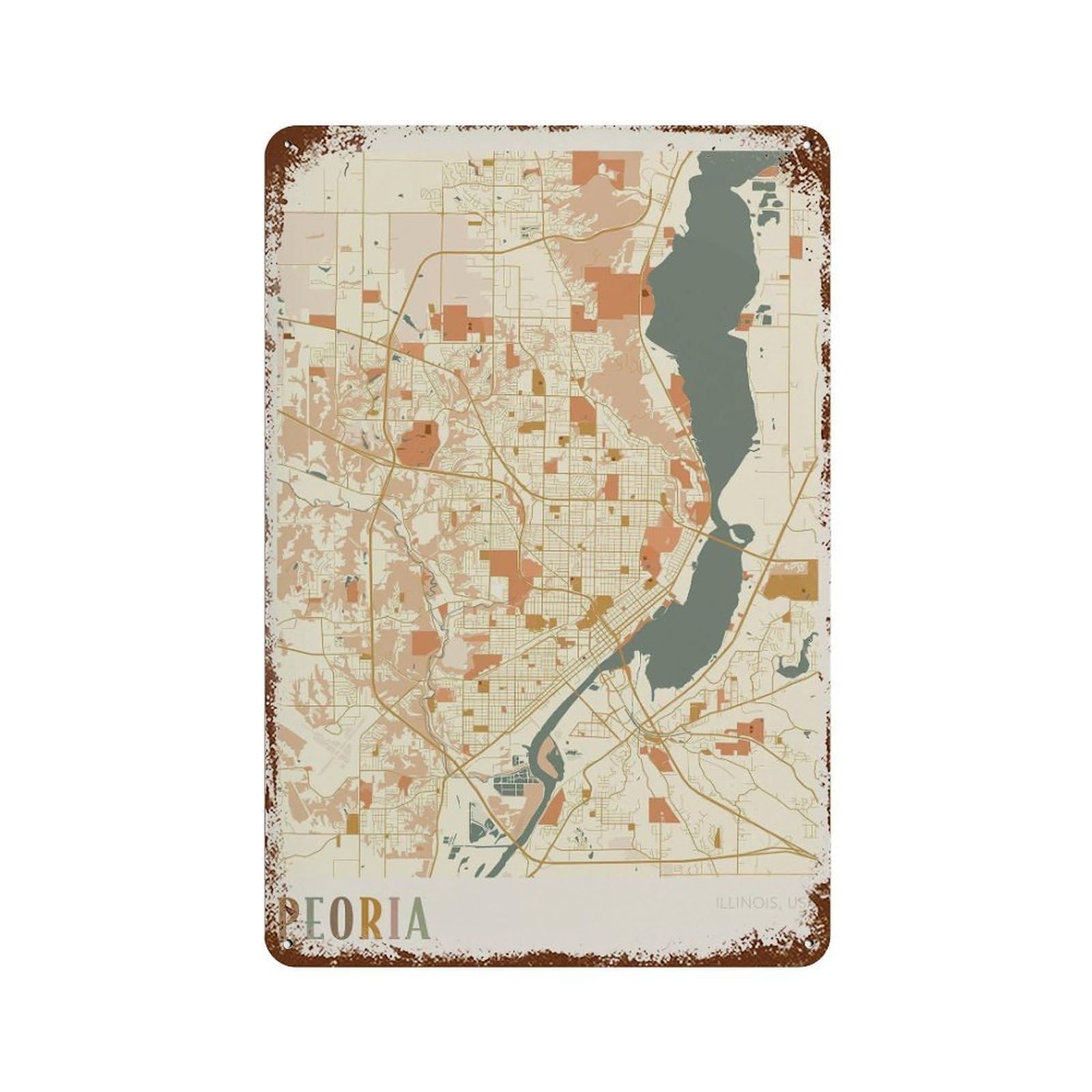 xiaoxiaoshen Peoria Map Illinois Travel Gift Boho Wall Decor Art Metal Tin Poster Modern Home Decor Art Home Bar Shop Decorations Vintage Sign 30x20cm