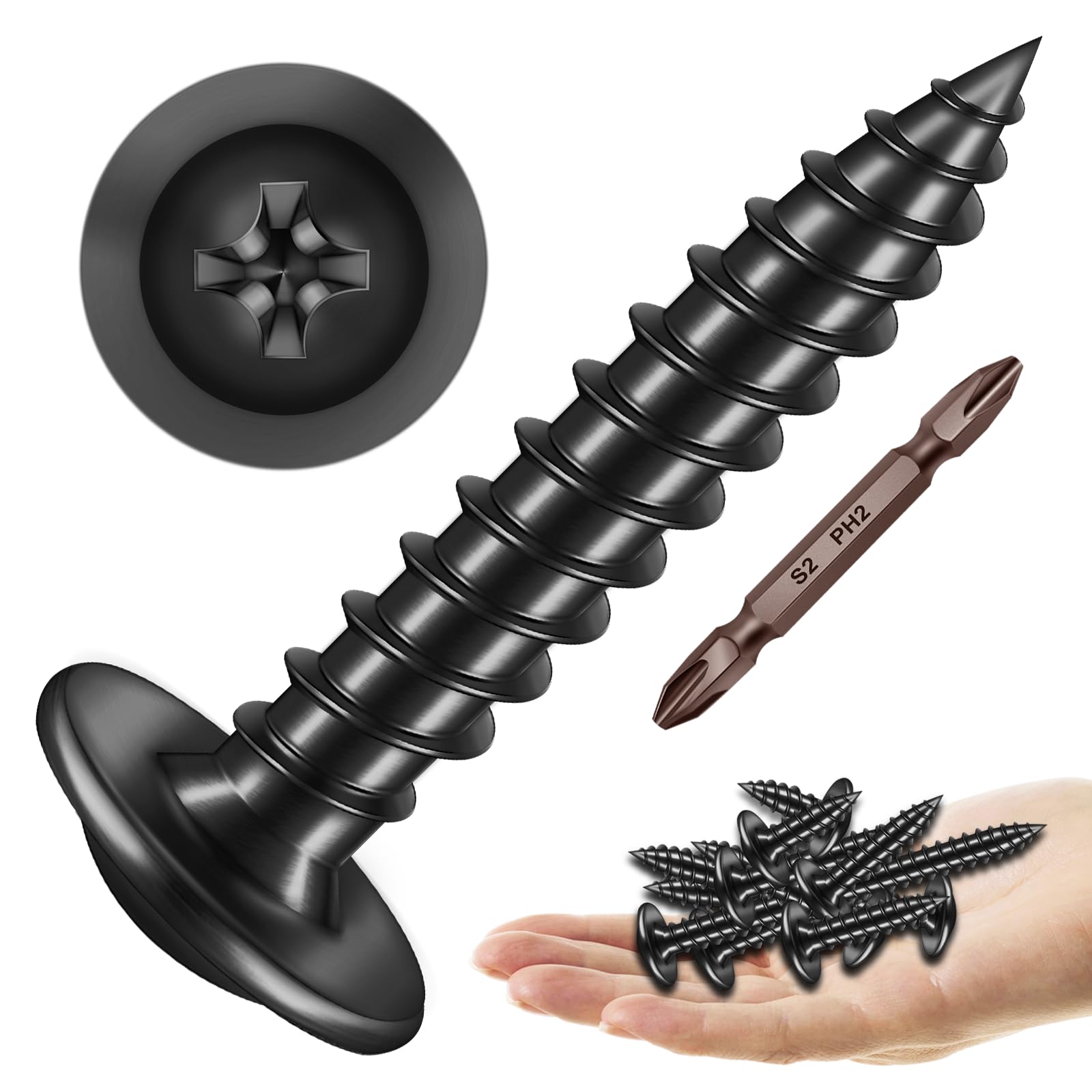 Snapklik.com : Mywish 300Pcs #8 1 Inch Wood Screws, Truss Head Self ...