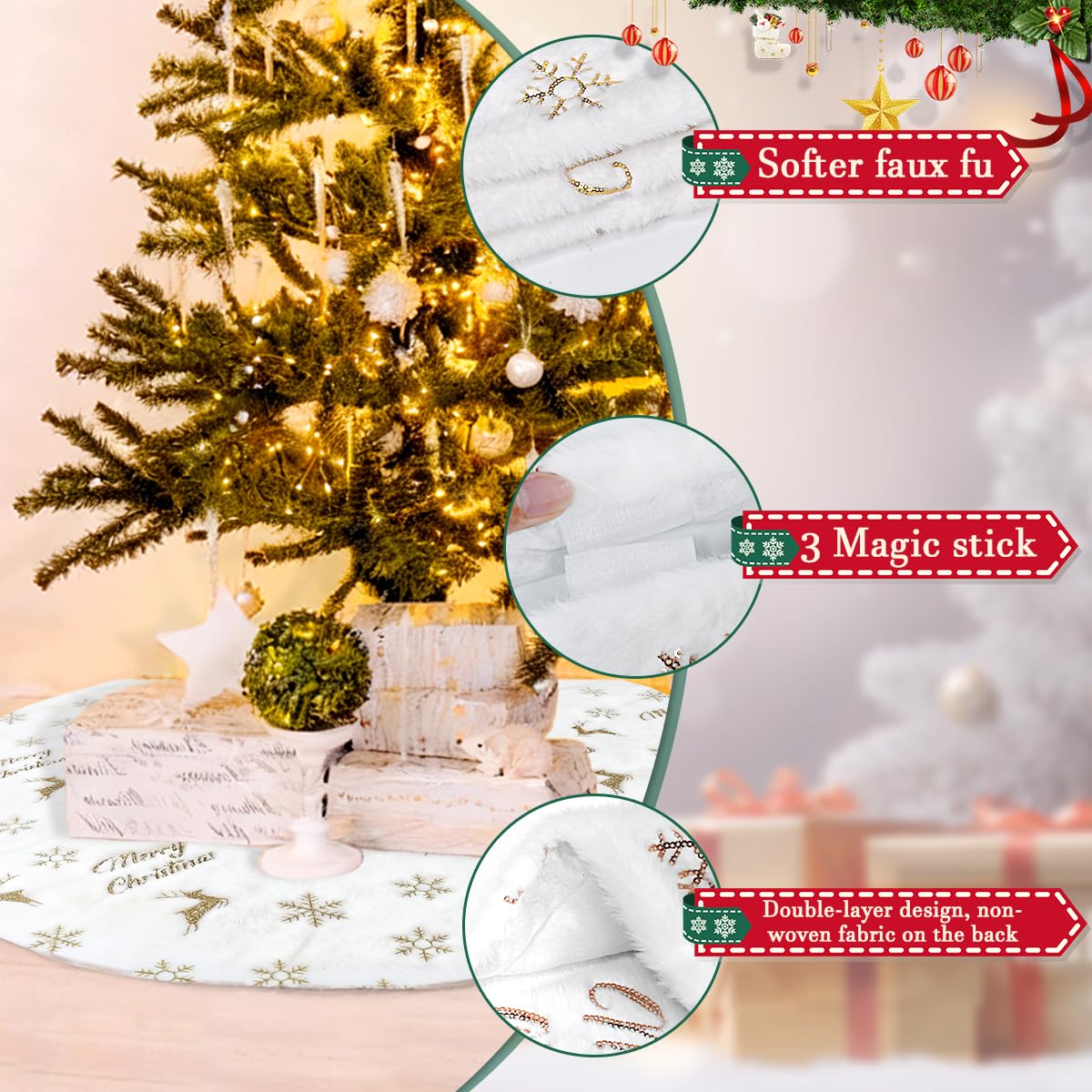 Jupe De Sapin De Noël Blanche Douce - Tapis Rond Enneigé 120 Cm - Cache-pied De Sapin En Tissu Peluche - Housse De Base Pour Arbre Jusqu'à 2m - Décoration De Noël Chaleureuse
