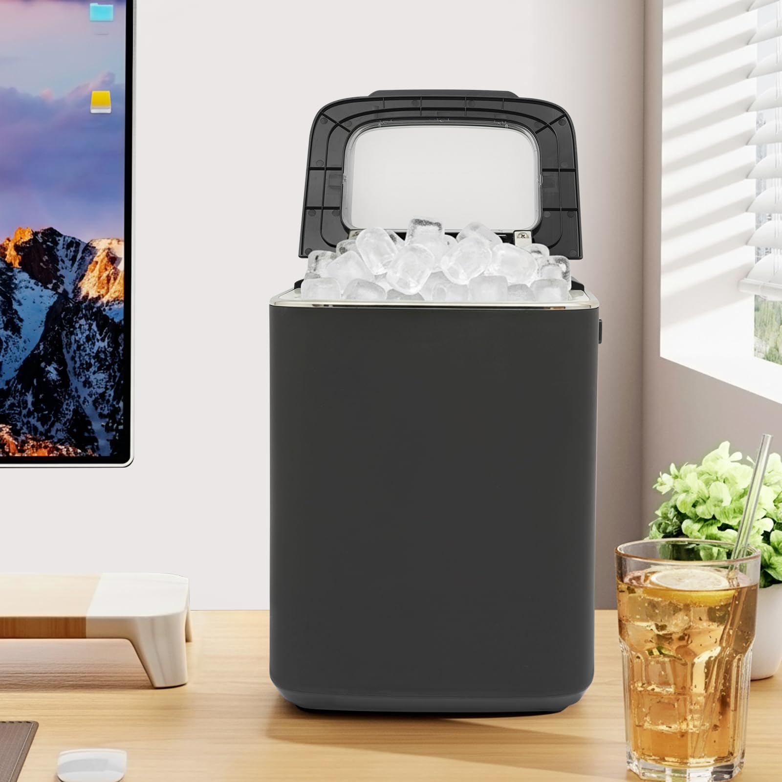 Máquina de cubitos de hielo pequeña capacidad: 108 unidades, silencioso, color negro