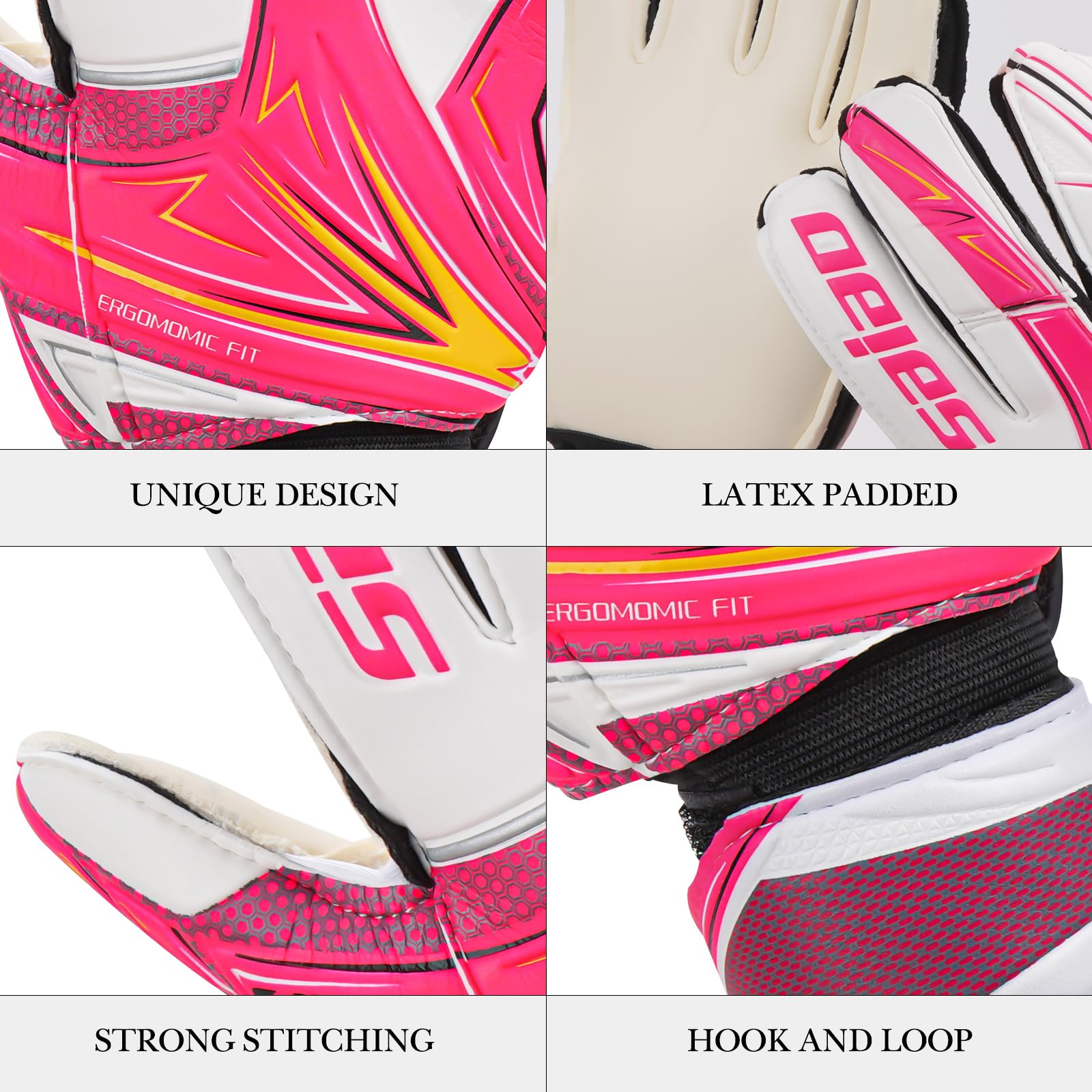 Linkidea Pink Soccer Goalie Gloves, Kids Youth Goalkeeper Gloves with Anti-Slip Latex Palms, Breathable Soccer Goalkeeper Gloves for Game or Training (Size 6)