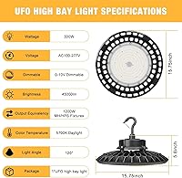 Vista 17 de Paquete de 4 luces LED UFO de alta bahía de 300 W, luces altas de 45,000 lm (equivalente a 1250 W MH/HPS) con atenuador, cable de 6' con enchufe