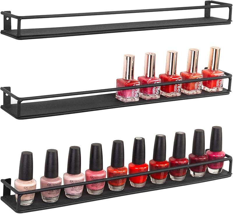 MyGift Conjunto com 3 Prateleiras de Parede em Metal Preto para Cosméticos e Esmaltes