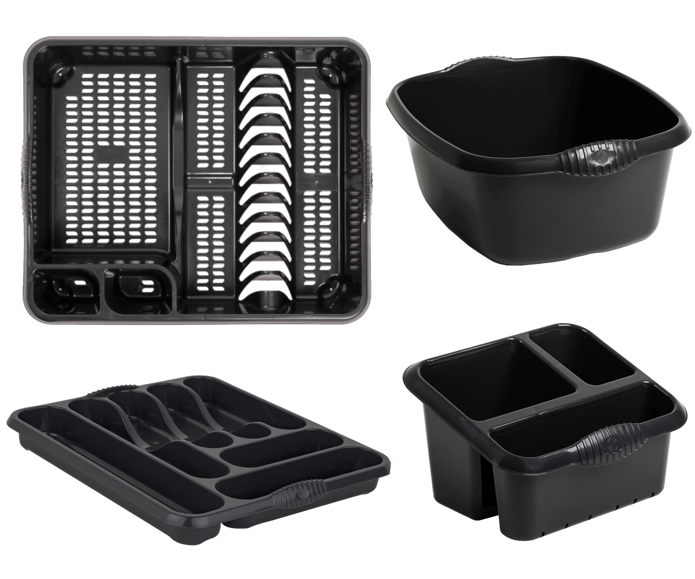 Homey Mart Black 4-Piece Kitchen Sink Set, Large Dish Drainer, 39Cm Washing Bowl, Cutlery Tray And Sink Tidy, Colour