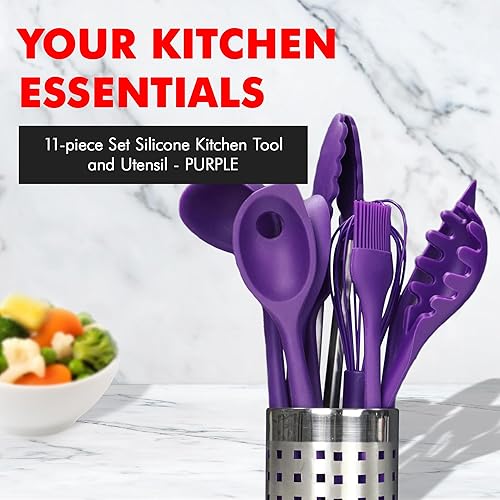 Miniatura 2 de Chef Craft Juego de utensilios y utensilios de cocina de silicona premium, 11 piezas, color morado