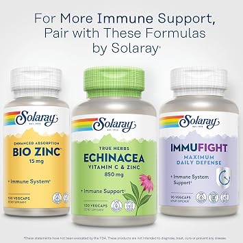 SOLARAY Echinacea Vitamin C and Zinc Wellness Formula - Immune Support Supplement - Echinacea Capsules with Vitamin C 500mg Plus Bioflavonoids, Vegan, 50 Servings, 100 VegCaps