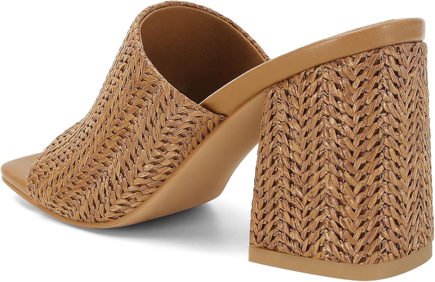 Wnshonzy Heeled Sandals for Women Raffia Chunky Block Heels Slide Sandal Espadrille Straw Beach Summer Comfortable Cute Woven Casual Shoes Thick Heel