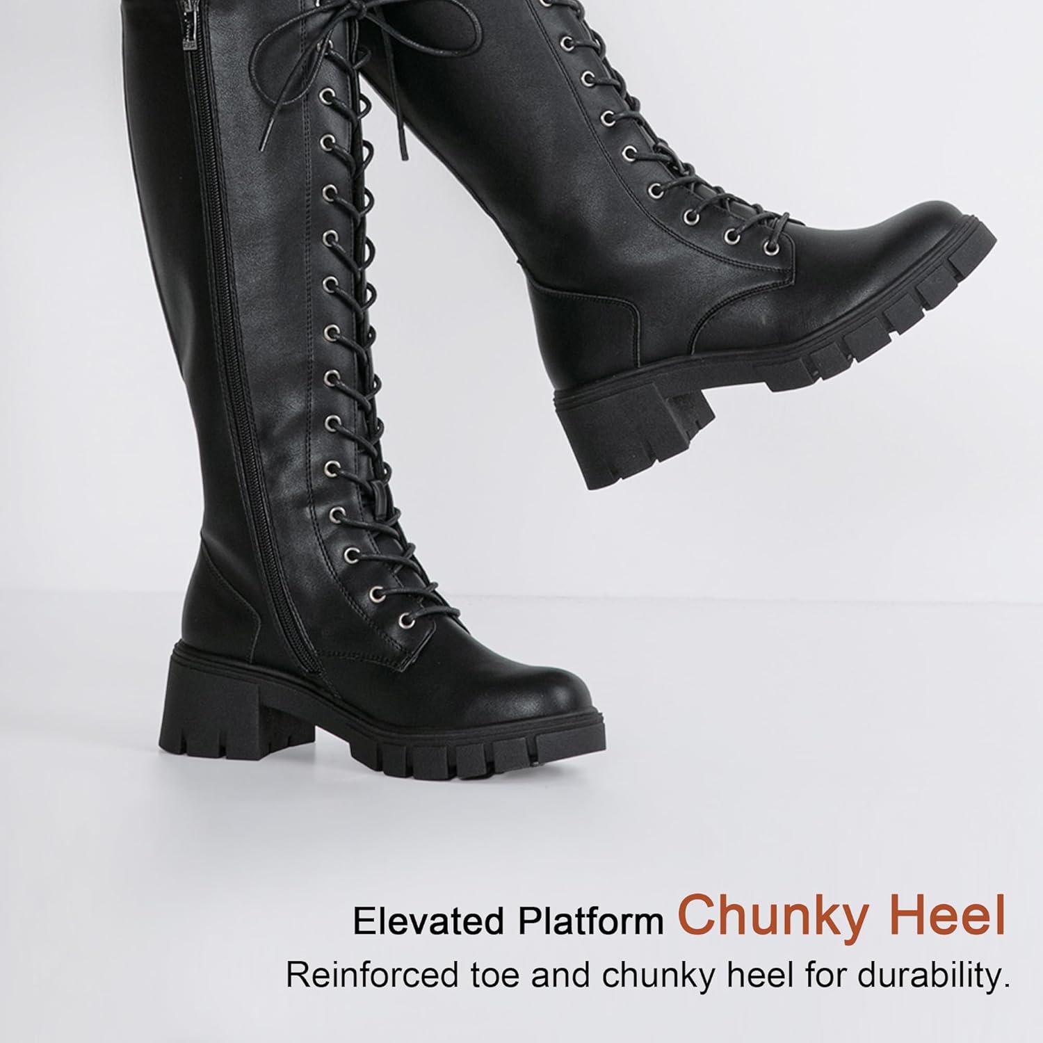 Vepose Women's 953 Knee High Combat Boots Chunky Platform Heel, Lace Up Gothic Punk Work Boots for Dresses and Jeans - Image 8