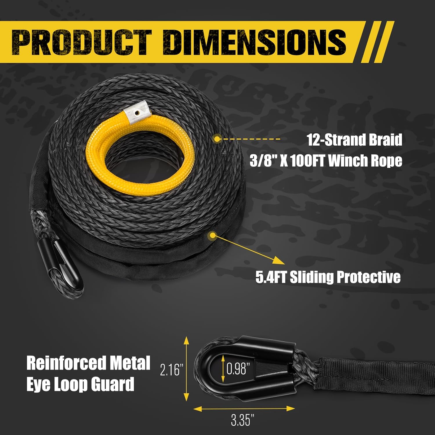 BUNKER INDUST 3/8" x 100' Synthetic Winch Rope,25000LBS Winch Cable with Protective Sleeve 100ft Winch Line Replacement for Off-Road Vehicle SUV Truck, Black