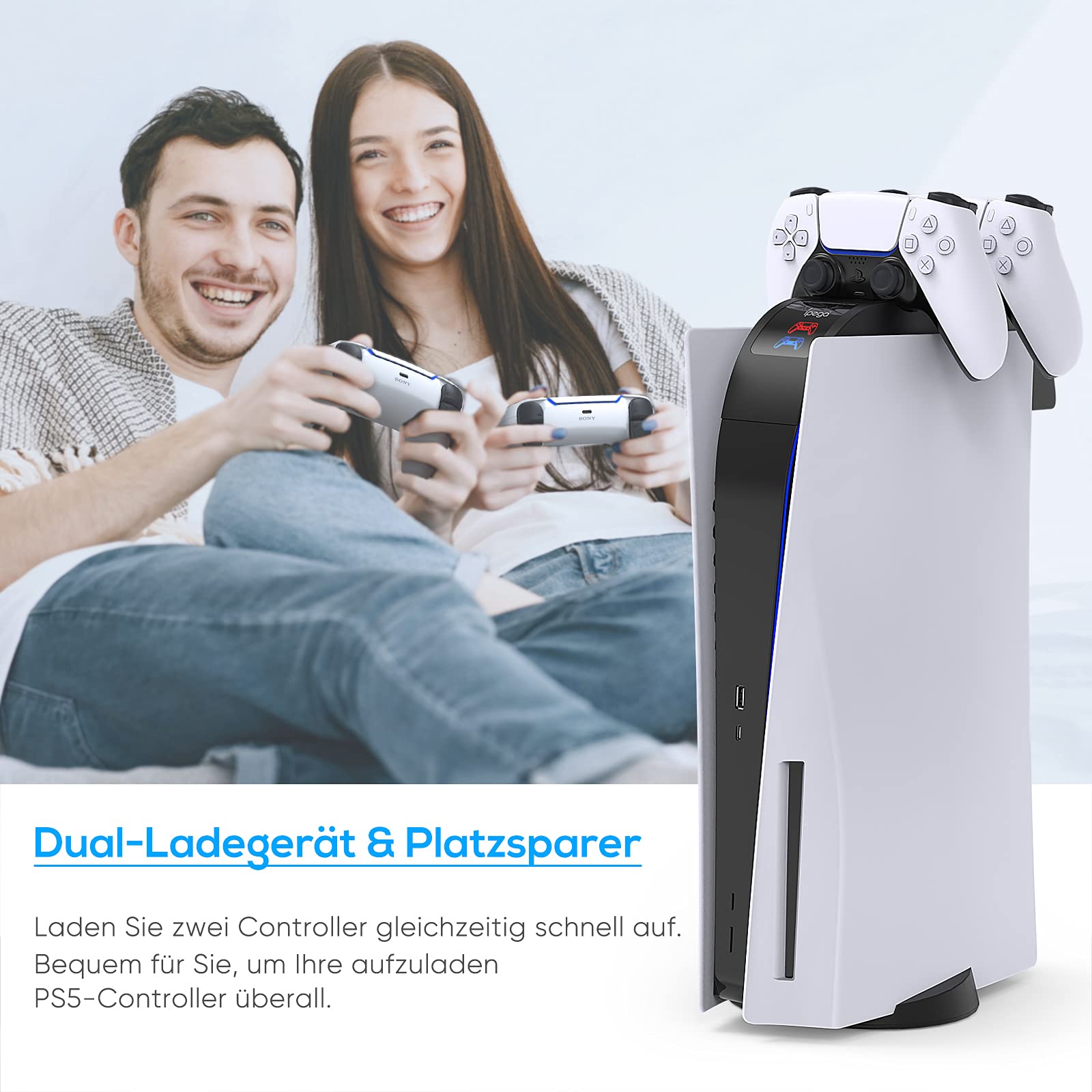 MENEEA PS5 Controller Ladestation, 2.5 Stunden Schnelllade für Playstation 5 Ladestation, LED Ladegerät für Sony Playstation 5 Wireless Controller
