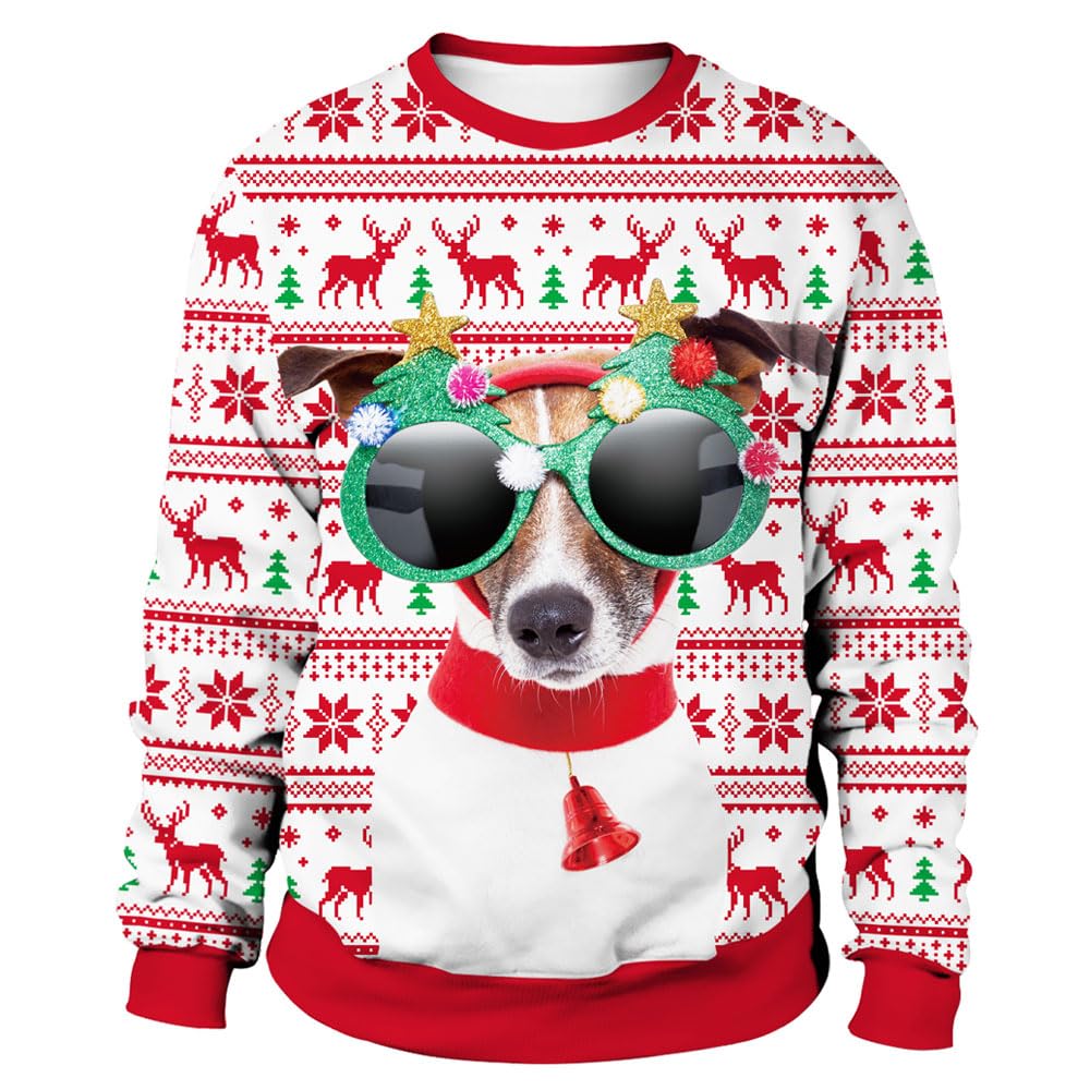 Roevite Unisex 3D Printed Christmas Sweatshirts Crew Neck Long Sleeve Loose Top Xmas Pullover