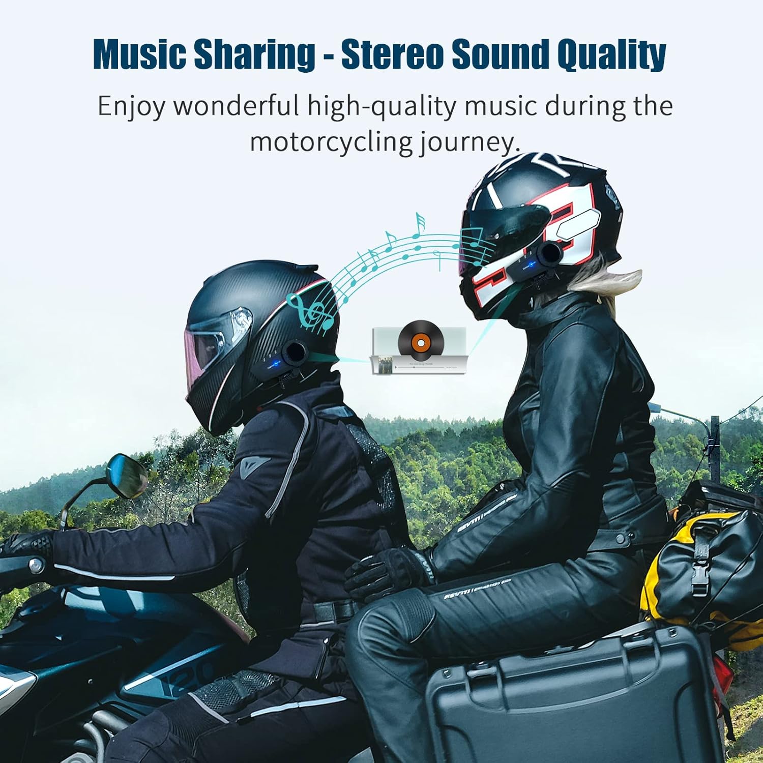 FreedConn KY Pro Music Sharing showing two riders enjoying music together