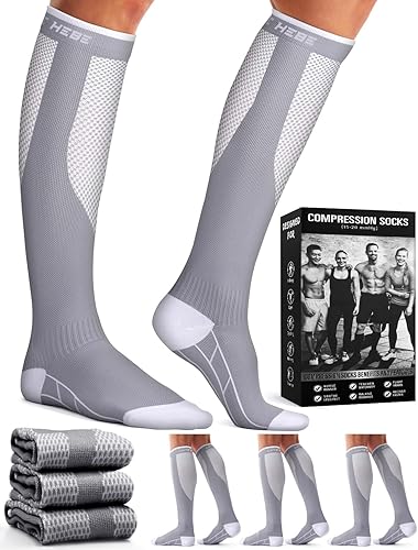 Miniatura 80 de Paquete de 3 pares de calcetines de compresión médica para mejorar la circulación de mujeres y hombres, para correr, hacer deporte y amamantar