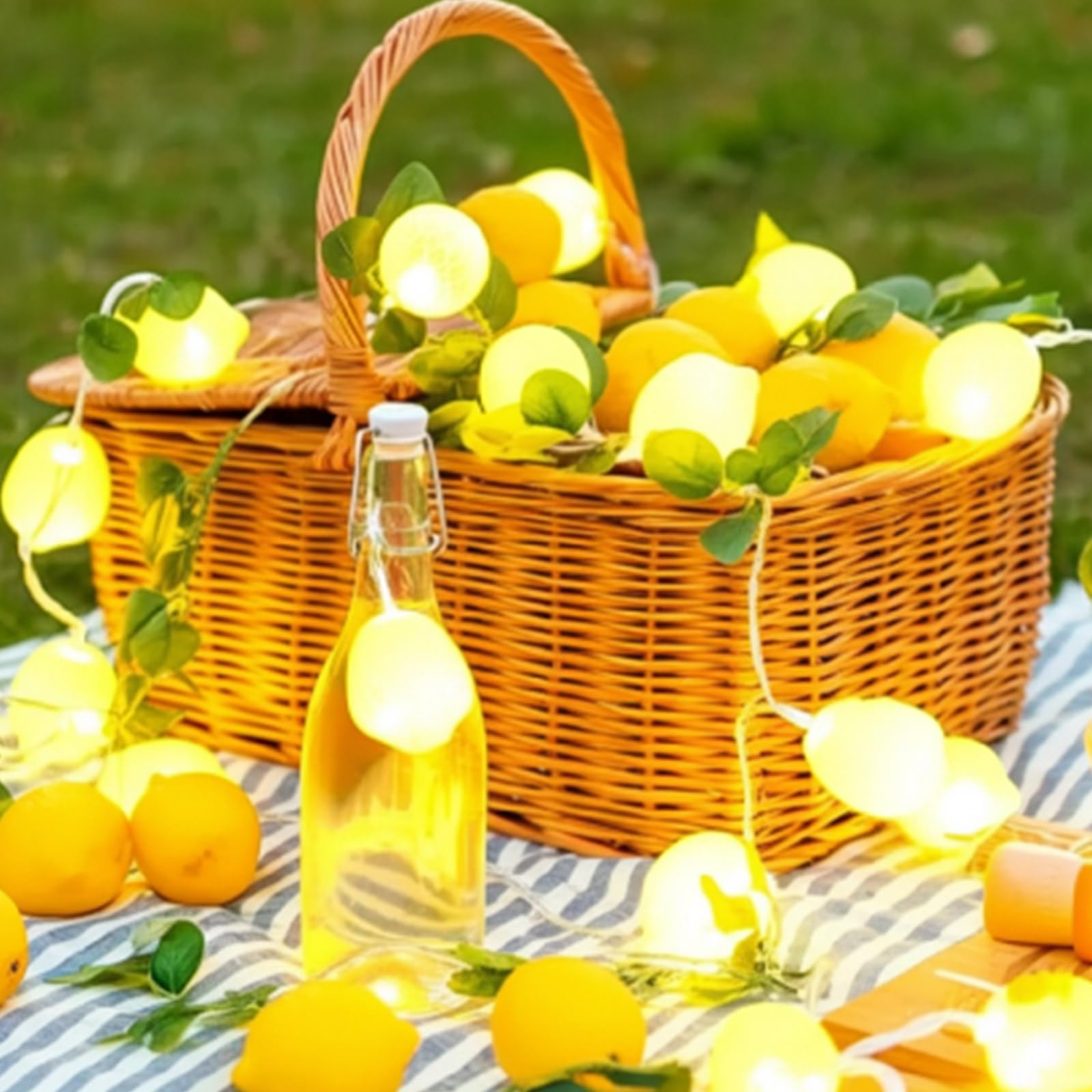 Baquler Stringa di luci LED 3D a forma di limone, a batteria, 3 m, 20 LED, con rami, foglie, luci fatate, per camera da letto, compleanno, giardino, decorazioni per feste