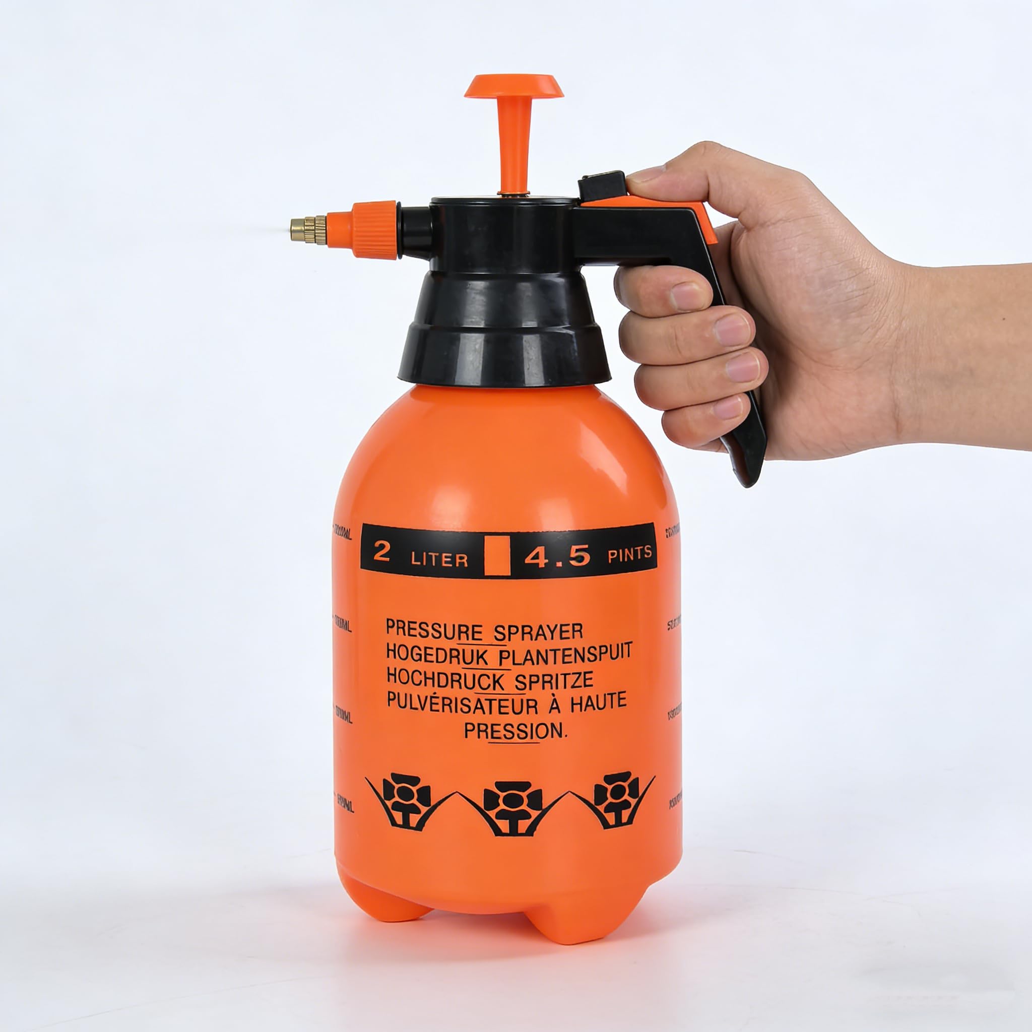 2L Handheld Garten Pumpsprüher 0,5 Gallonen Wassernebel Sprühflasche für Pflanzen mit verstellbarer Messingdüse Orange