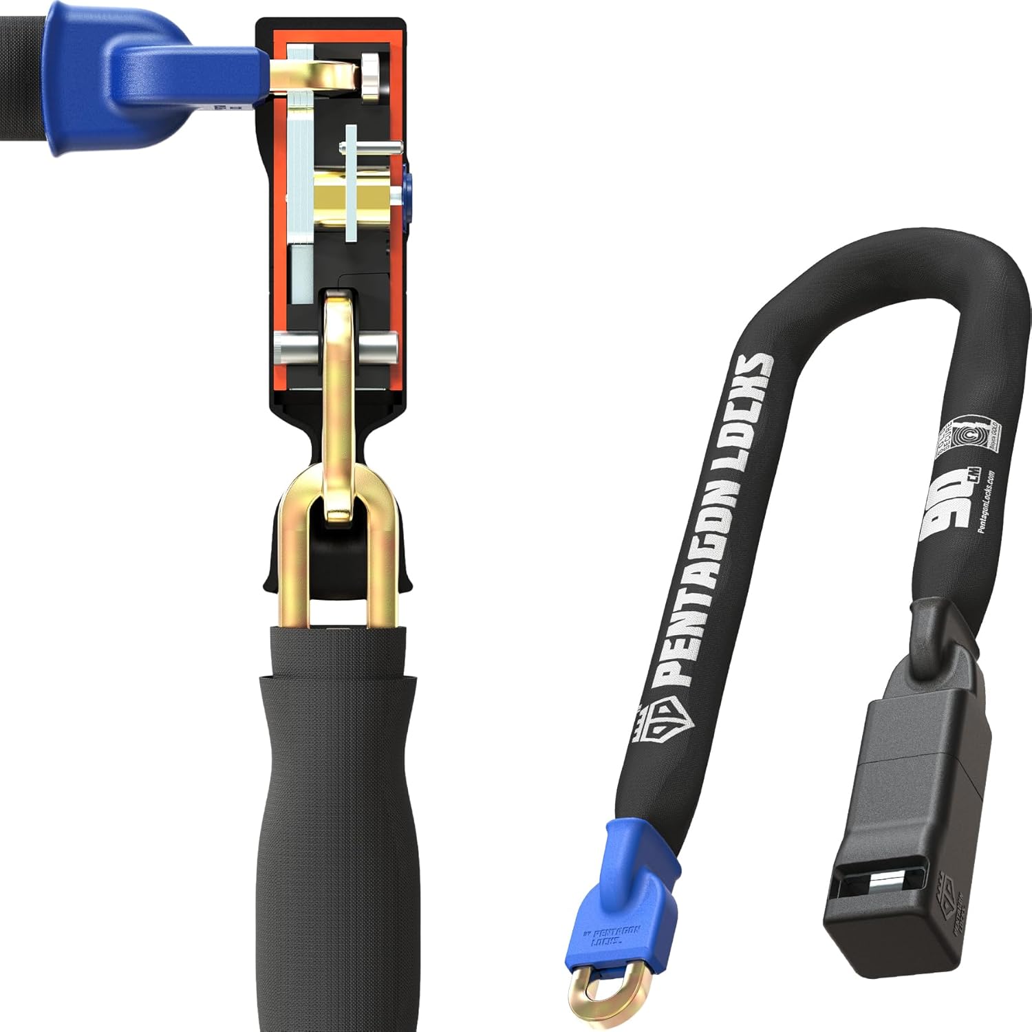 PENTAGON Bike Chain Key Lock - Magnetic Patented Gold Secure Heavy Duty Anti Theft Lock for Bicycles E-Bikes Scooters and Motorcycles - Maximum Security Master Tool Bike Protector