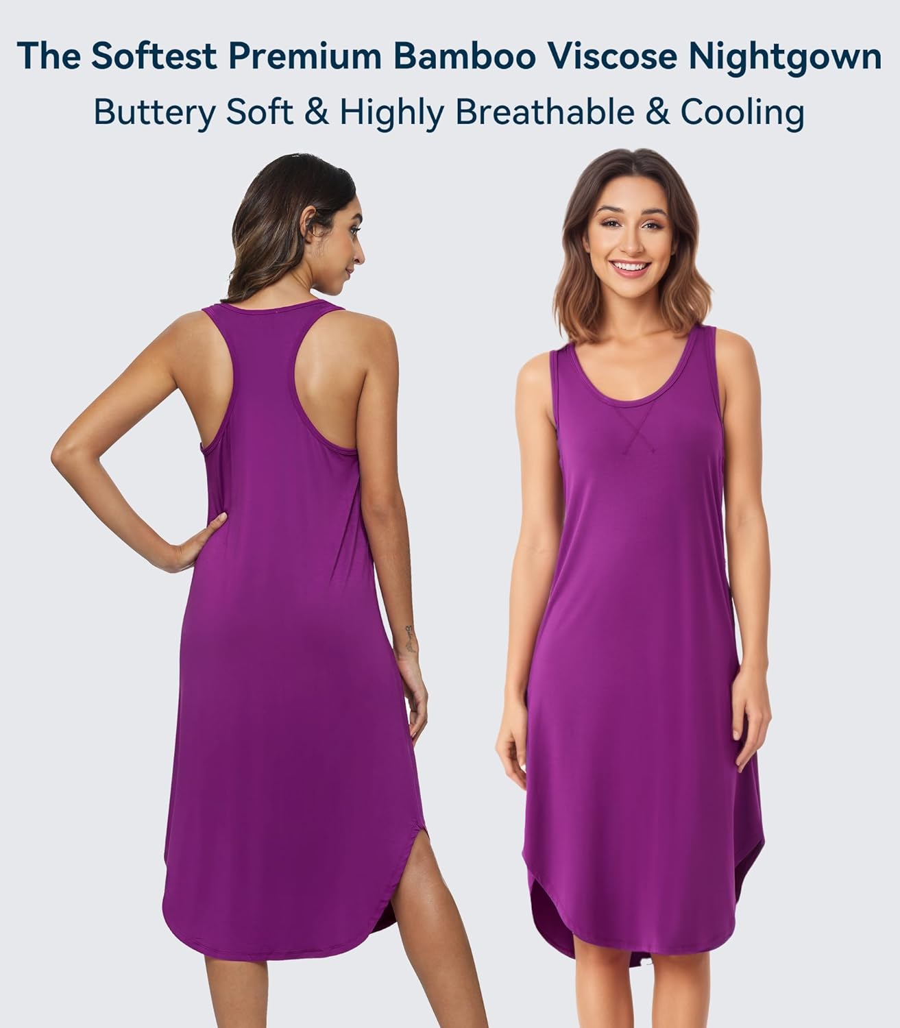 WiWi Nightgowns for Women Bamboo Viscose Super Soft Sleeveless Racerback Night Shirts Plus Size Cooling Sleepshirts S-4X - Image 3