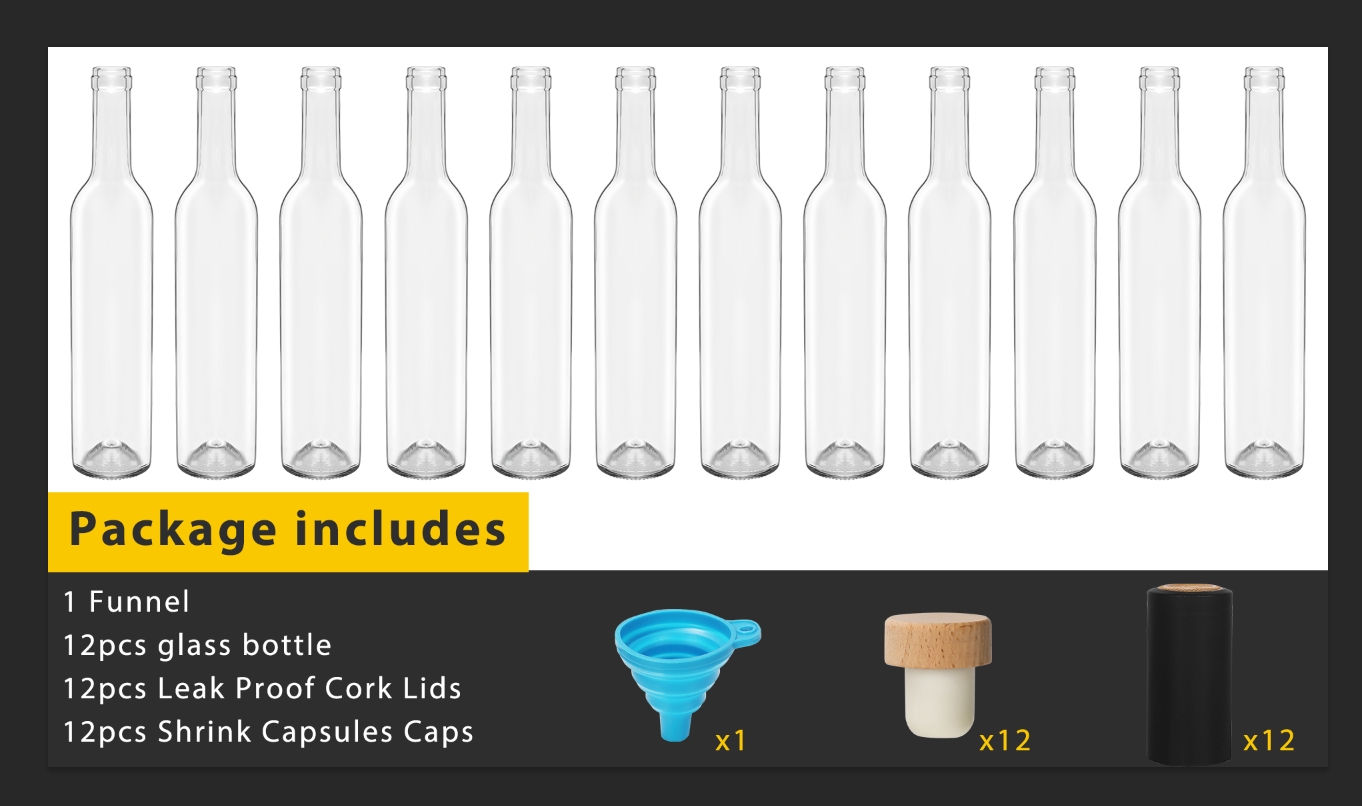 Bottling_UK 500ml Glass Bottles With Screw Caps – 12 Pack, Clear, Home Brew & Drinks